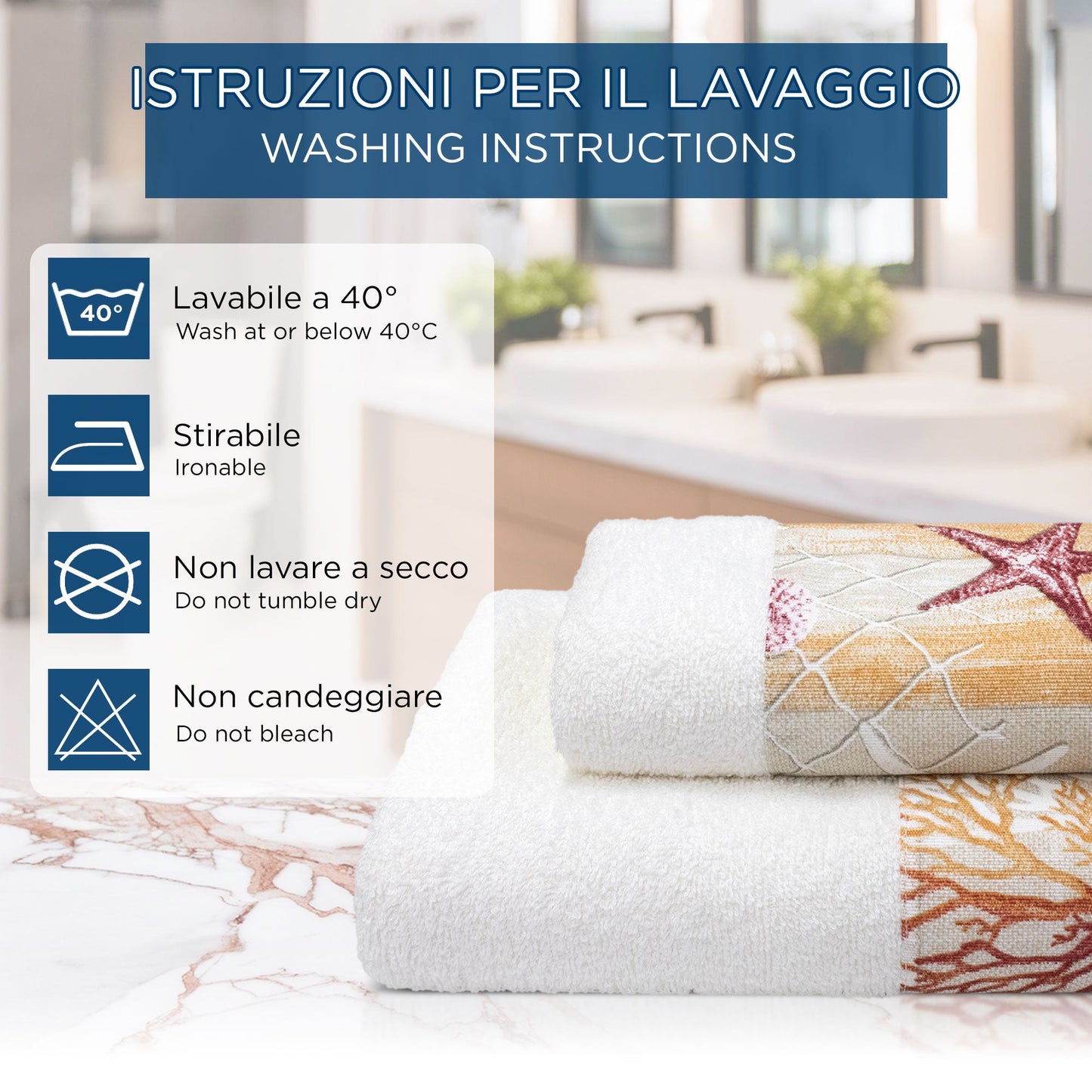 Asciugamani bagno stile marino Set 1+1 in spugna di cotone Viso e Ospite 6822
