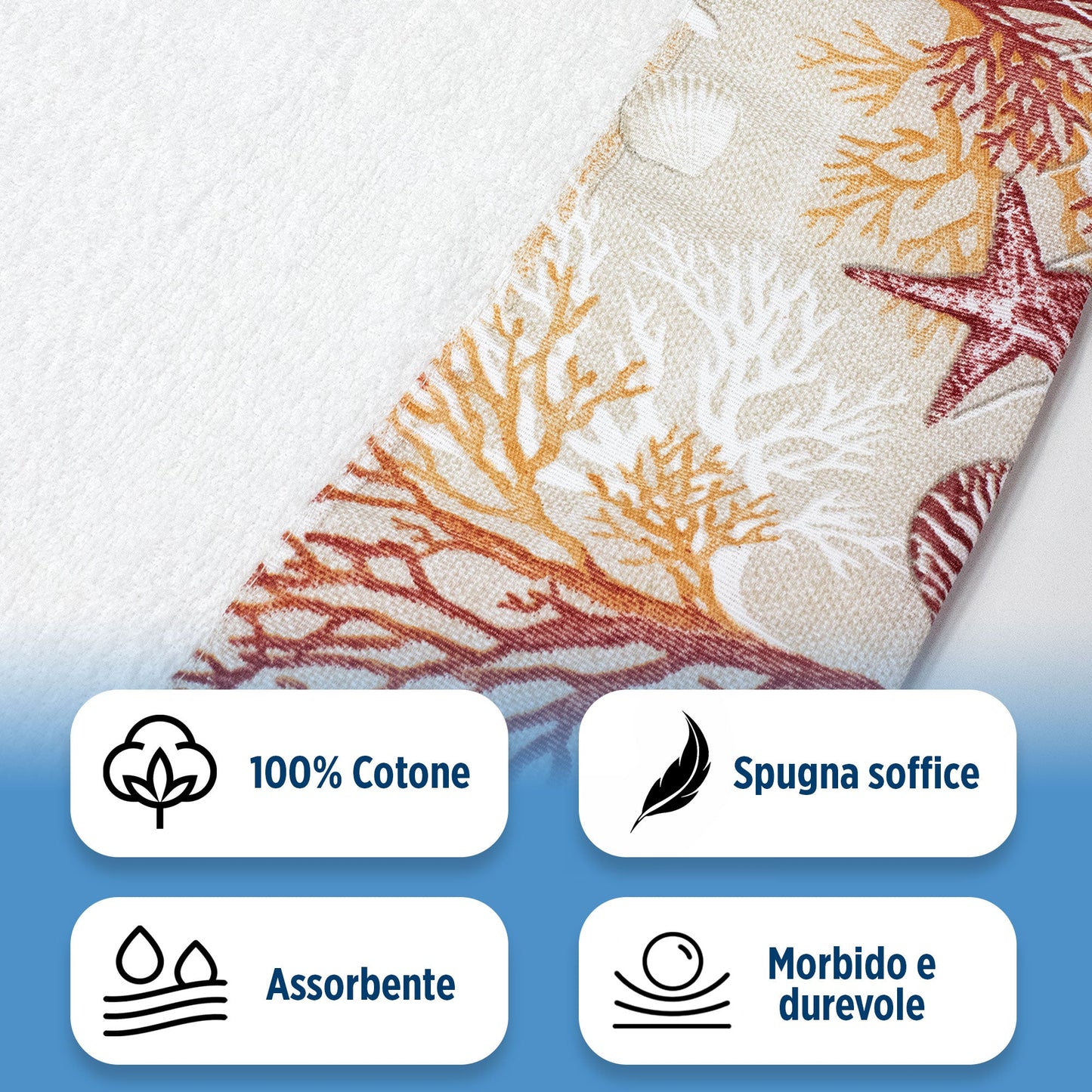 Asciugamani bagno stile marino Set 1+1 in spugna di cotone Viso e Ospite 6822
