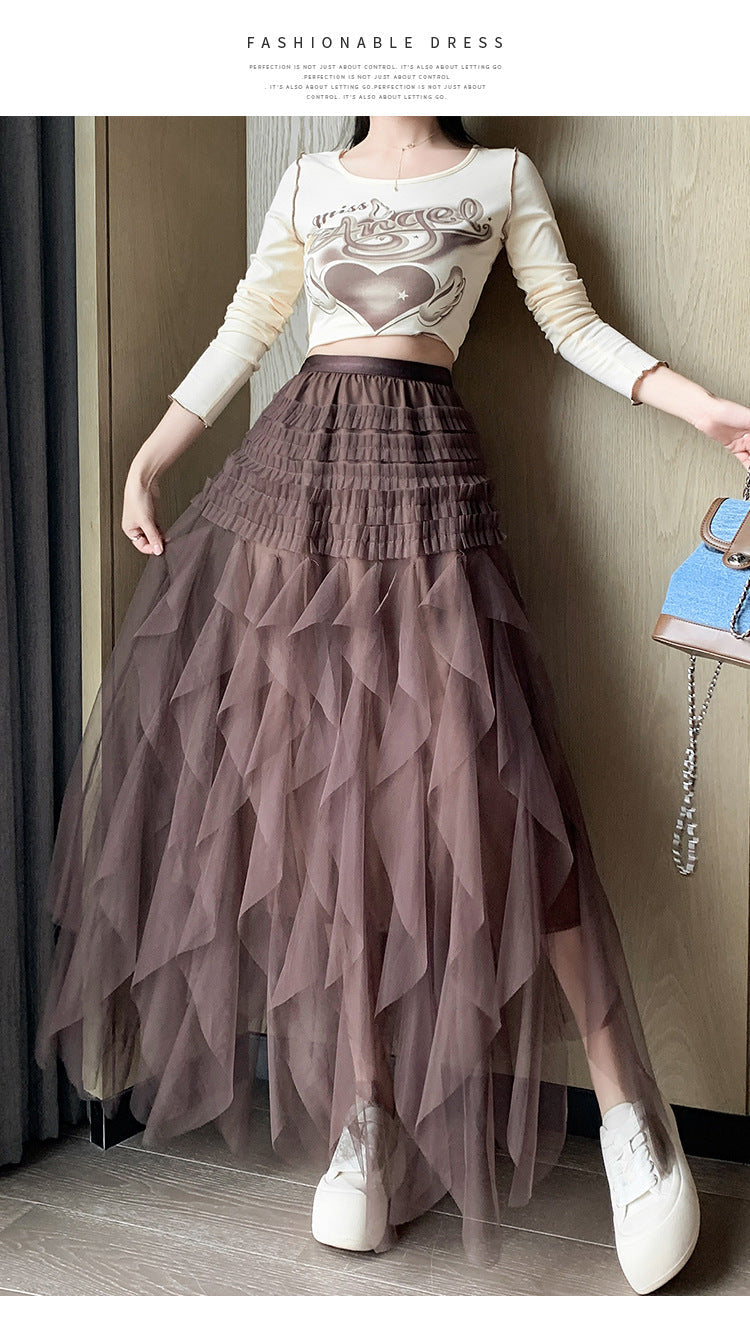 Irregular High Waist Tulle Tutu Tiered-Ruffle Long Dress