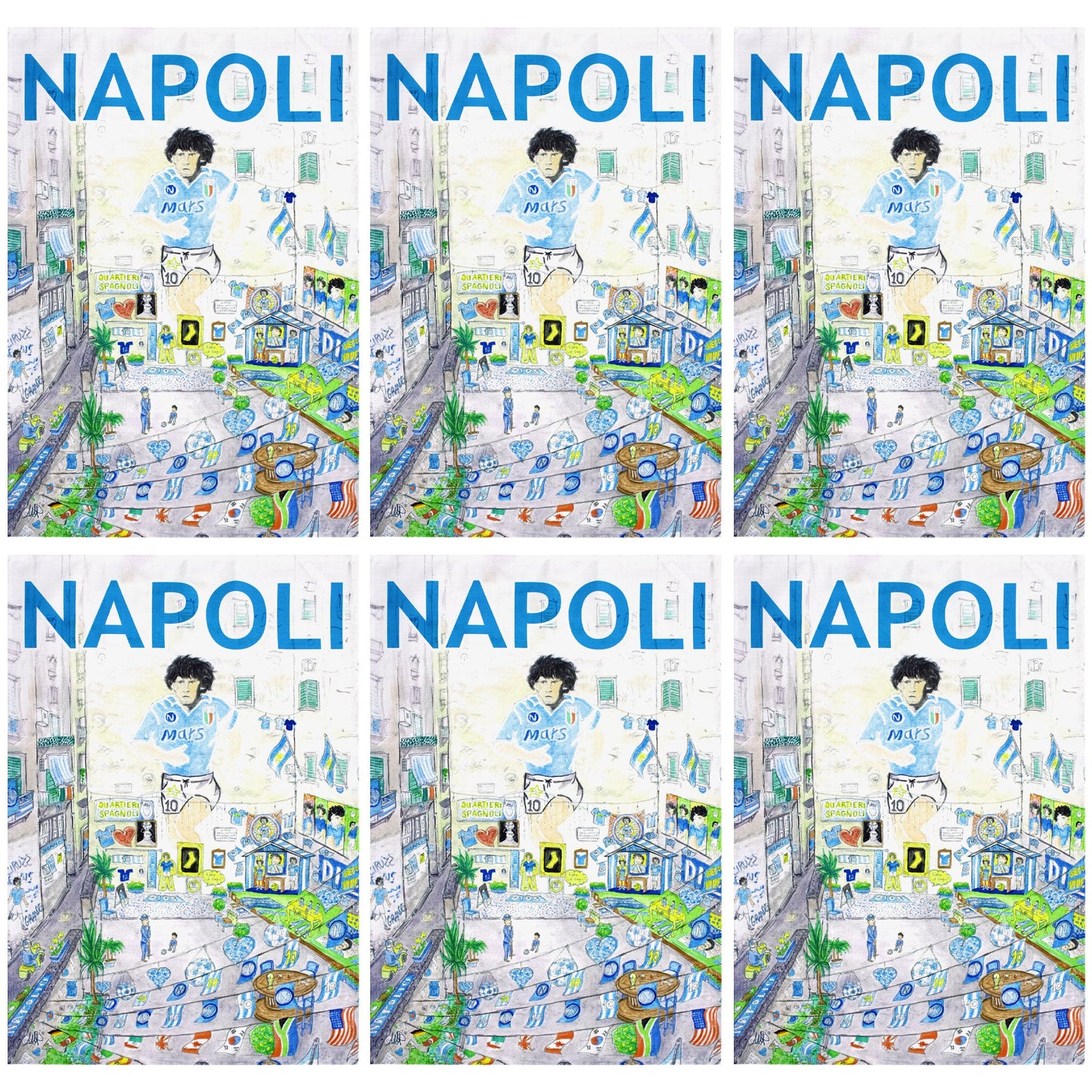 Set 6 Strofinacci cucina Murales Maradona canovacci in cotone 6838