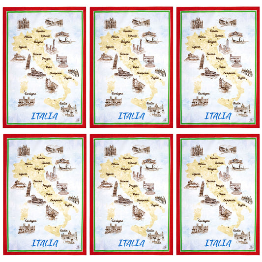 Set 6 Strofinacci cucina Monumenti Italia canovacci in cotone 6839