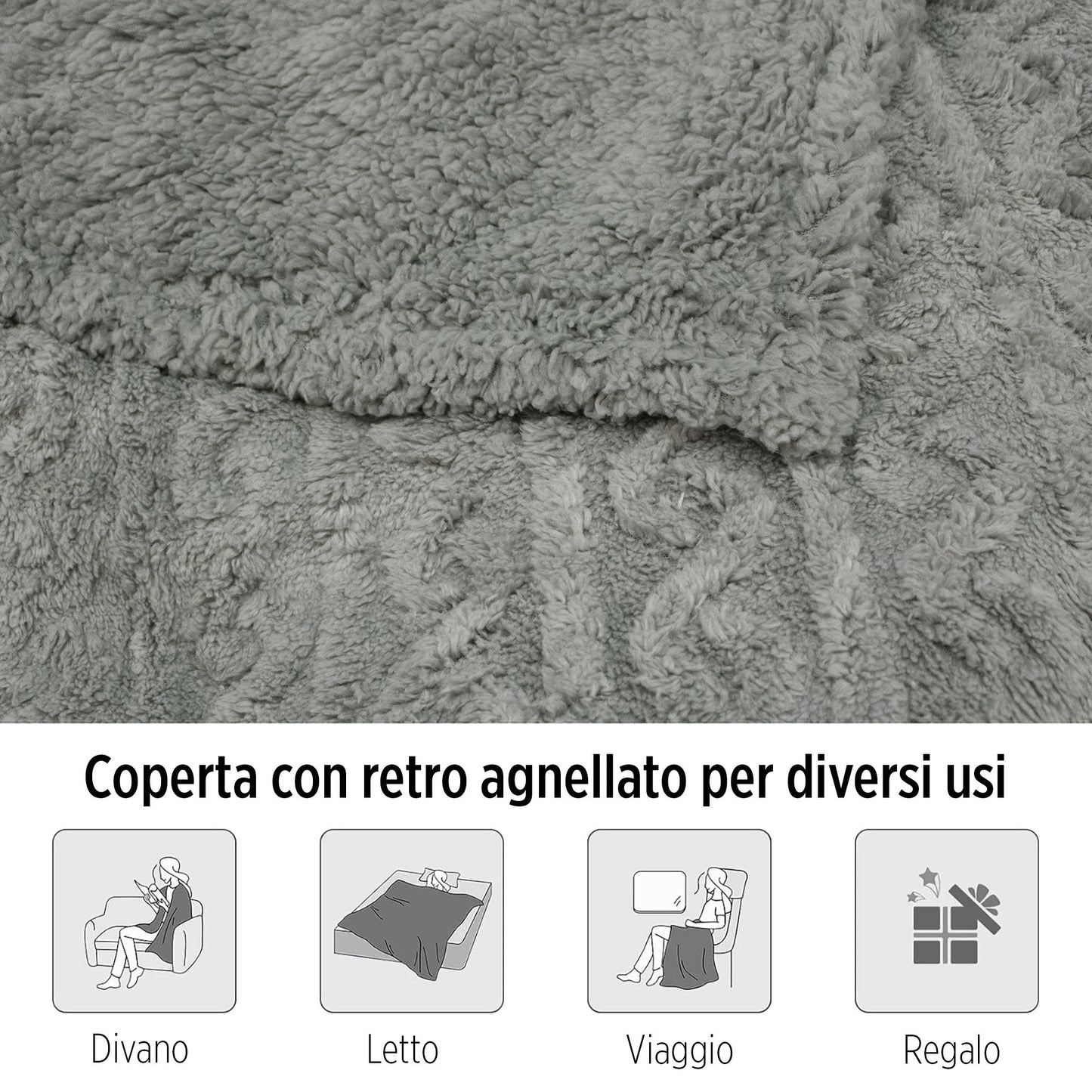 Coperta Plaid agnellato matrimoniale disegno treccia 6859