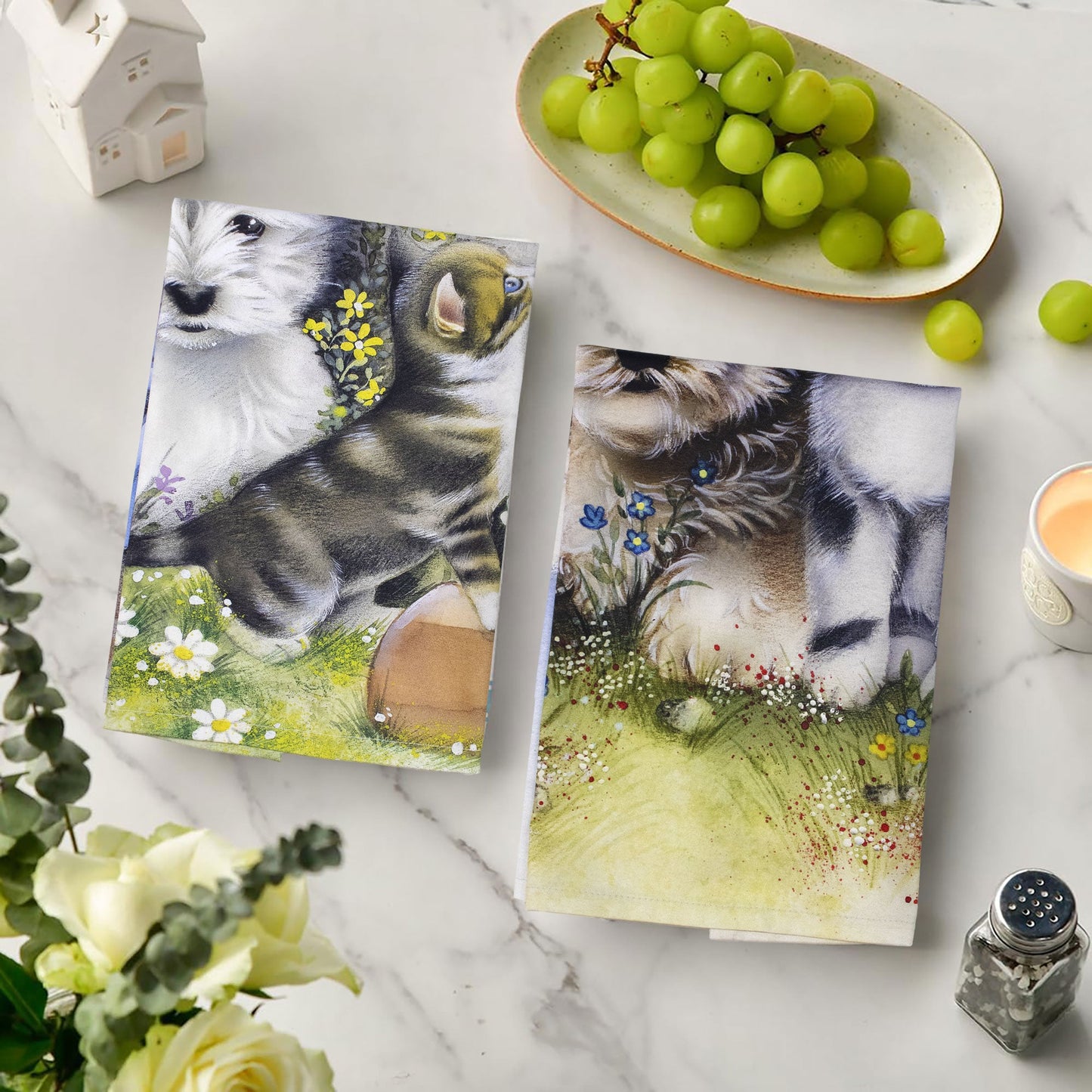 Set 6 Strofinacci cucina cani e gatti canovacci in cotone 6867