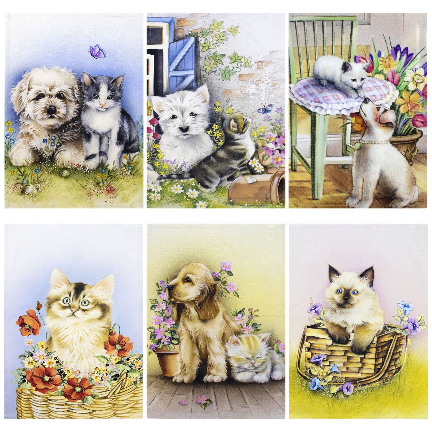 Set 6 Strofinacci cucina cani e gatti canovacci in cotone 6867