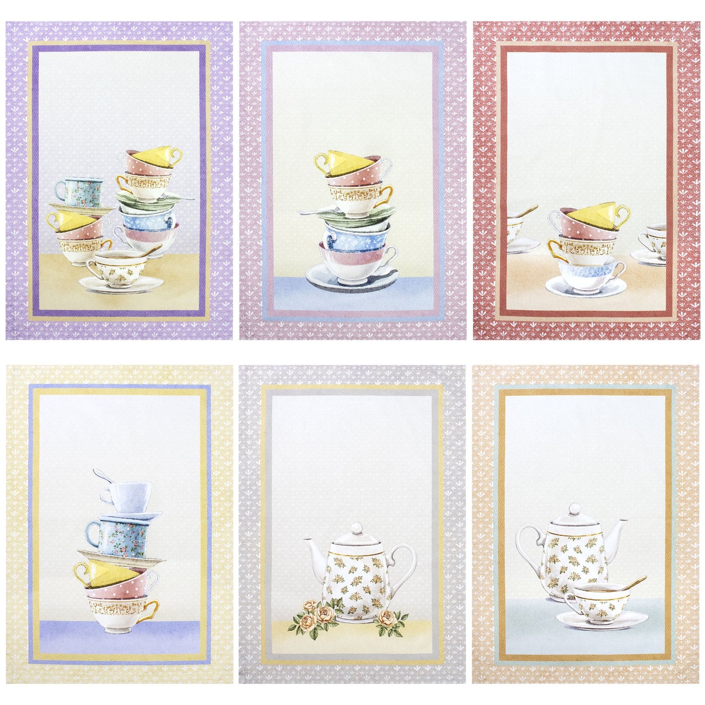 Set 6 Strofinacci cucina tazze e teiere canovacci Shabby Chic in cotone 6872