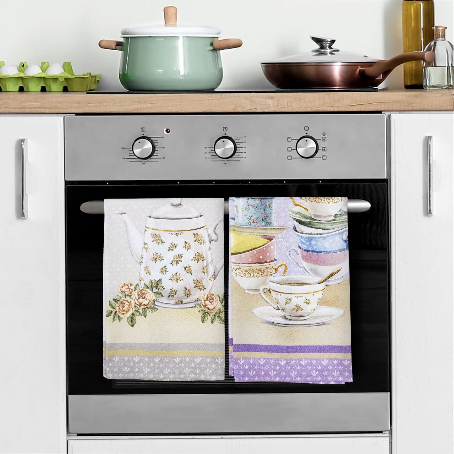 Set 6 Strofinacci cucina tazze e teiere canovacci Shabby Chic in cotone 6872