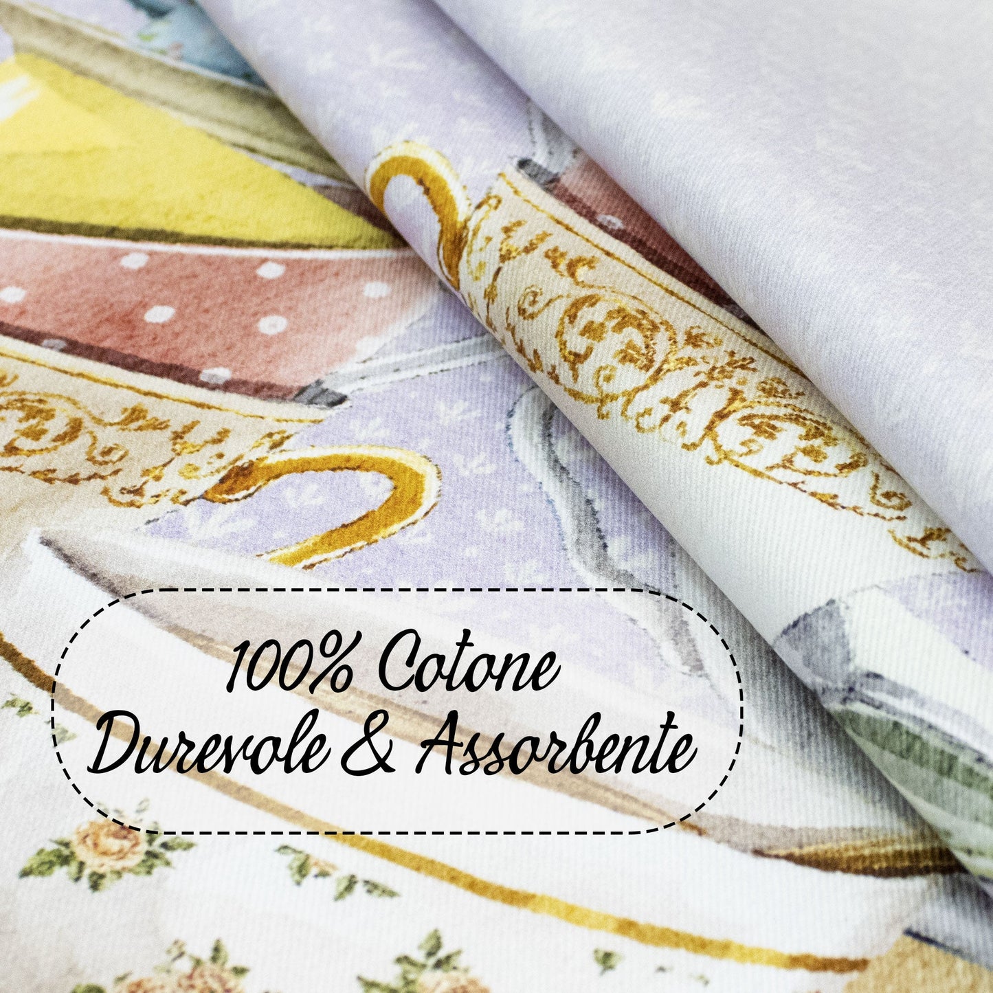 Set 6 Strofinacci cucina tazze e teiere canovacci Shabby Chic in cotone 6872