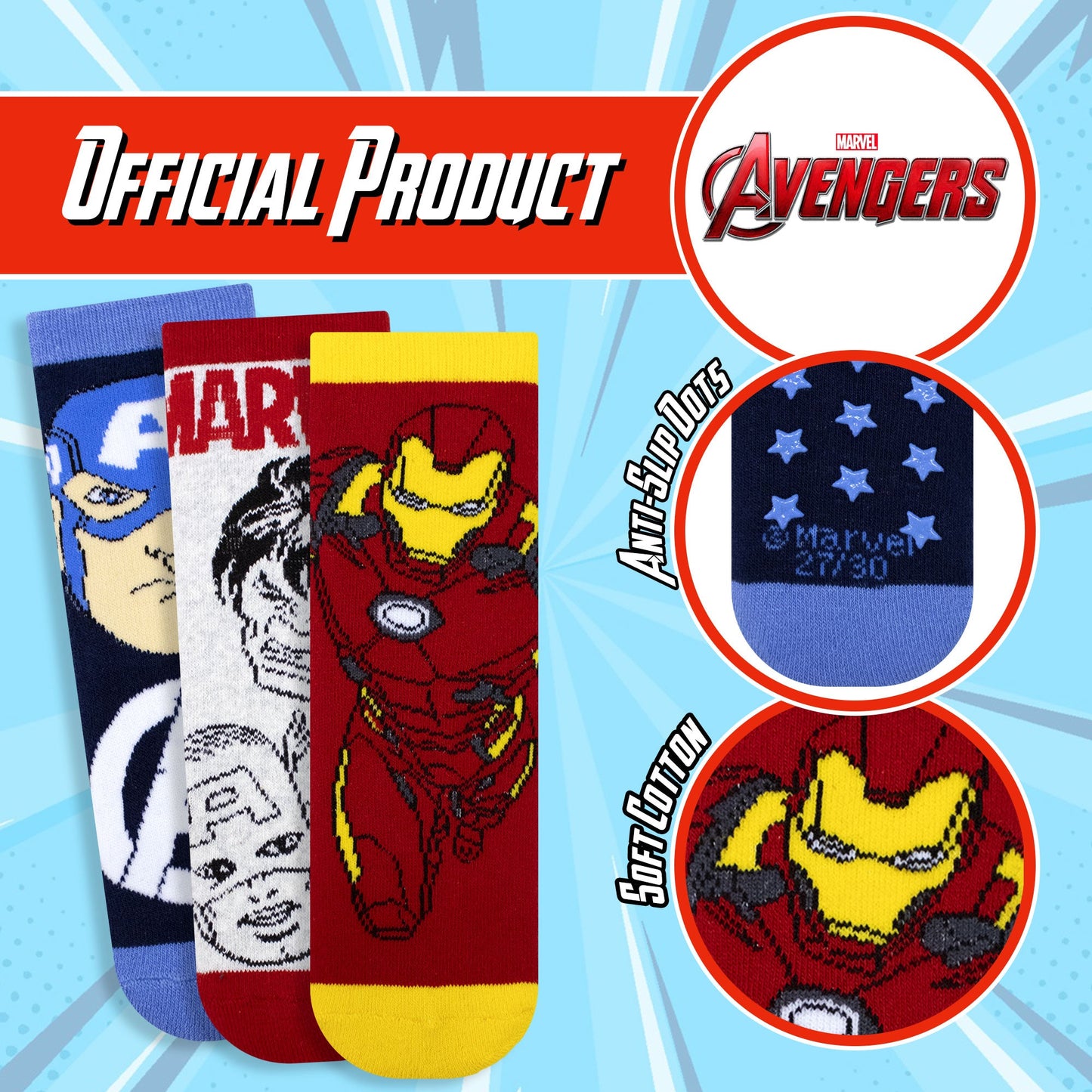 Calzini antiscivolo per bambino Avengers in spugna di cotone invernale 6878