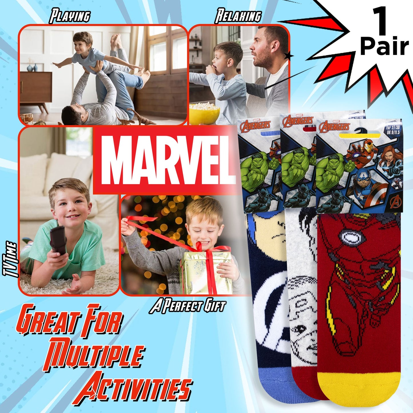 Calzini antiscivolo per bambino Avengers in spugna di cotone invernale 6878