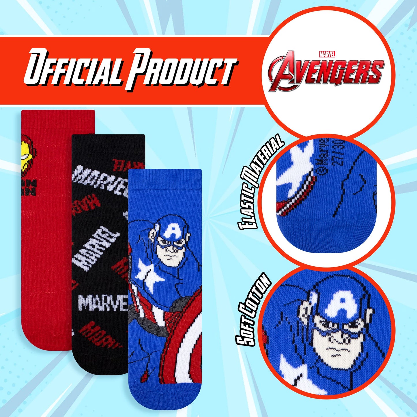 Calzini per bambino Avengers set 3 paia in caldo cotone 6880