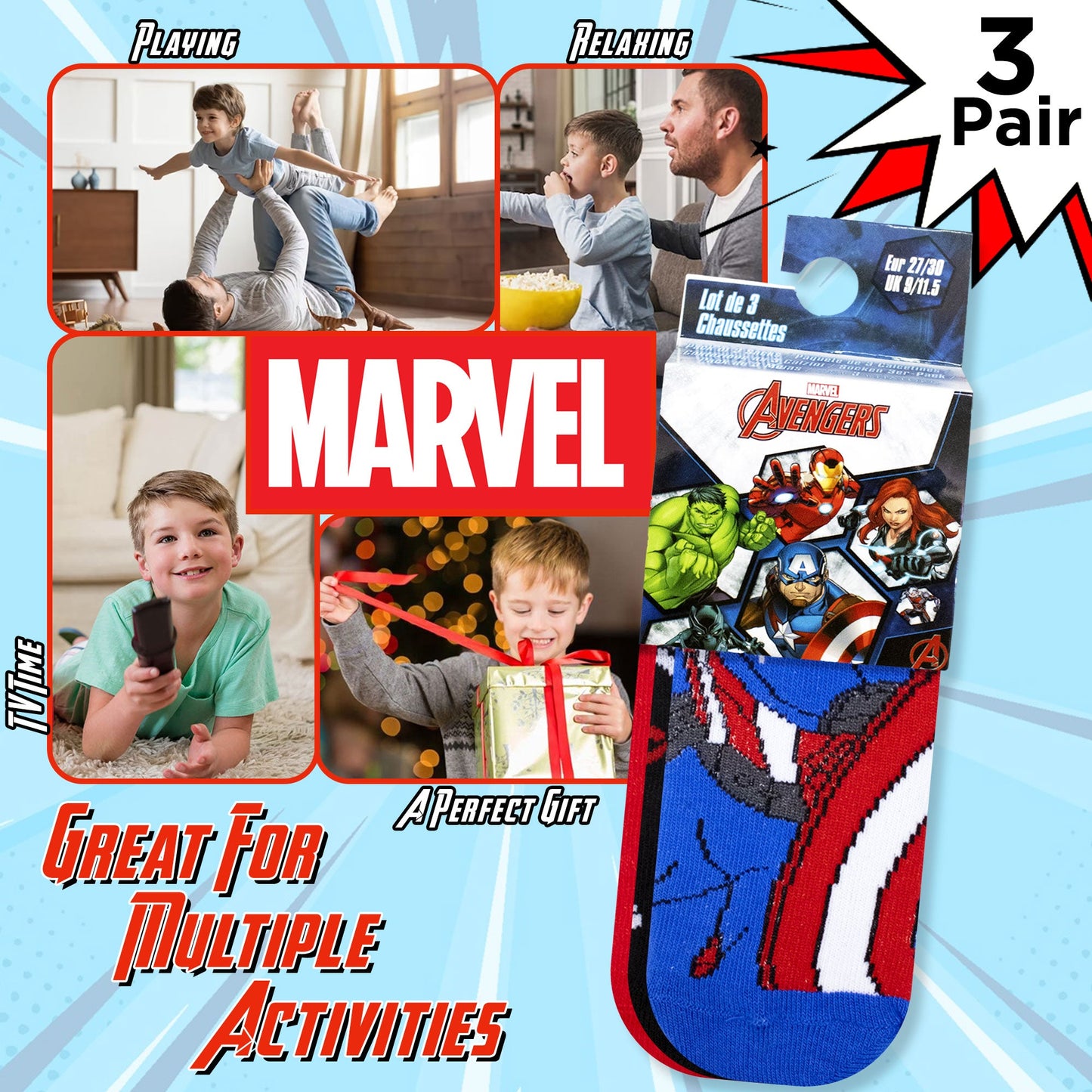 Calzini per bambino Avengers set 3 paia in caldo cotone 6880