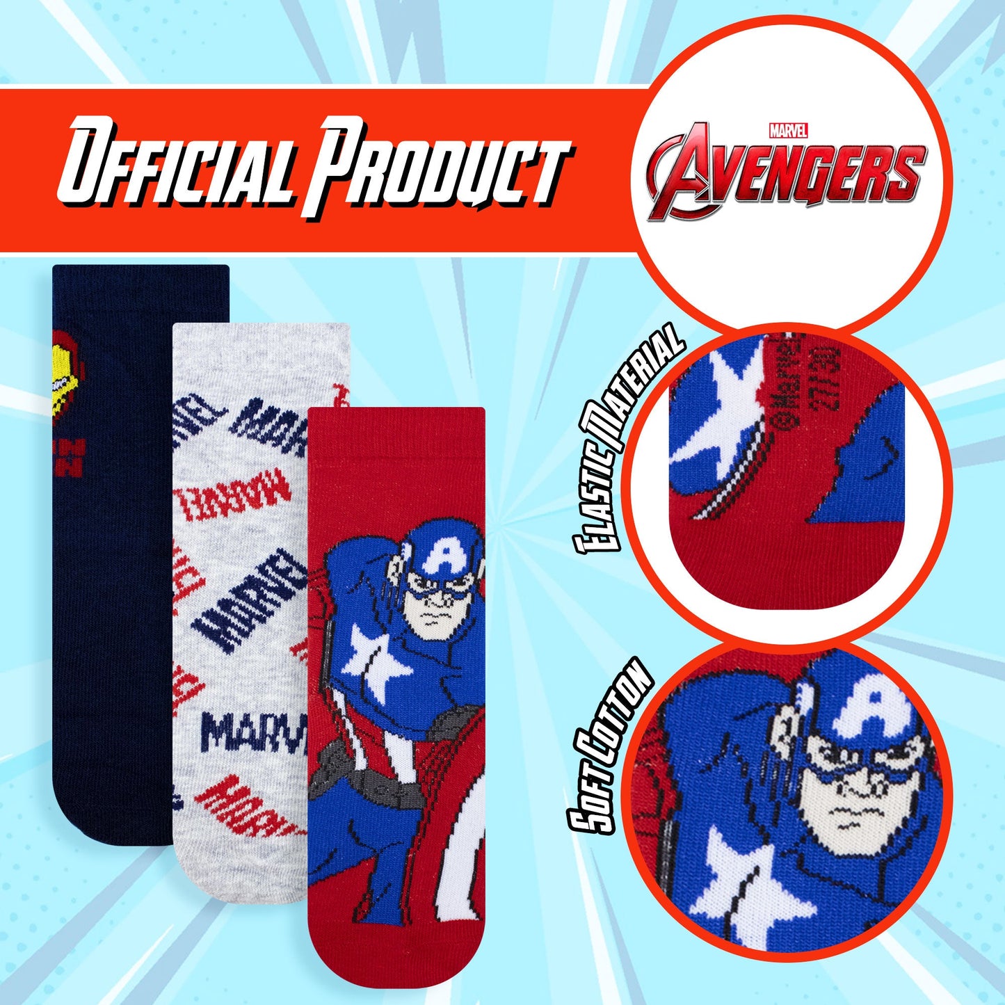 Calzini per bambino Avengers set 3 paia in caldo cotone 6880