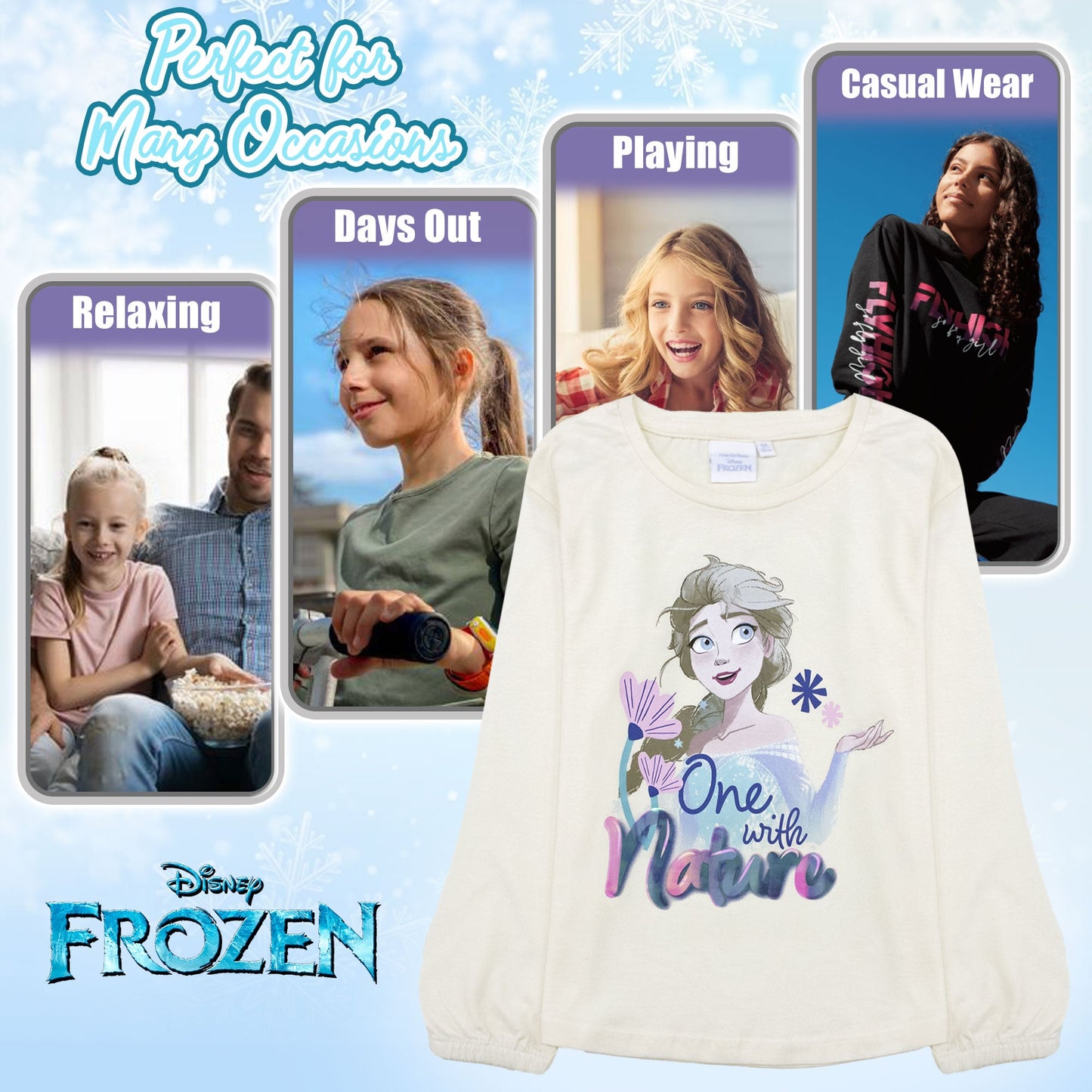 Maglietta Disney Frozen Elsa per bambina maglia maniche lunghe in cotone 6886