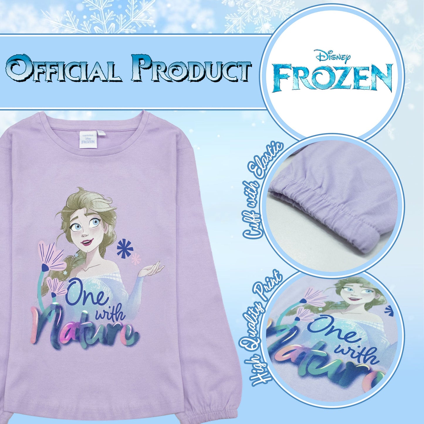 Maglietta Disney Frozen Elsa per bambina maglia maniche lunghe in cotone 6886