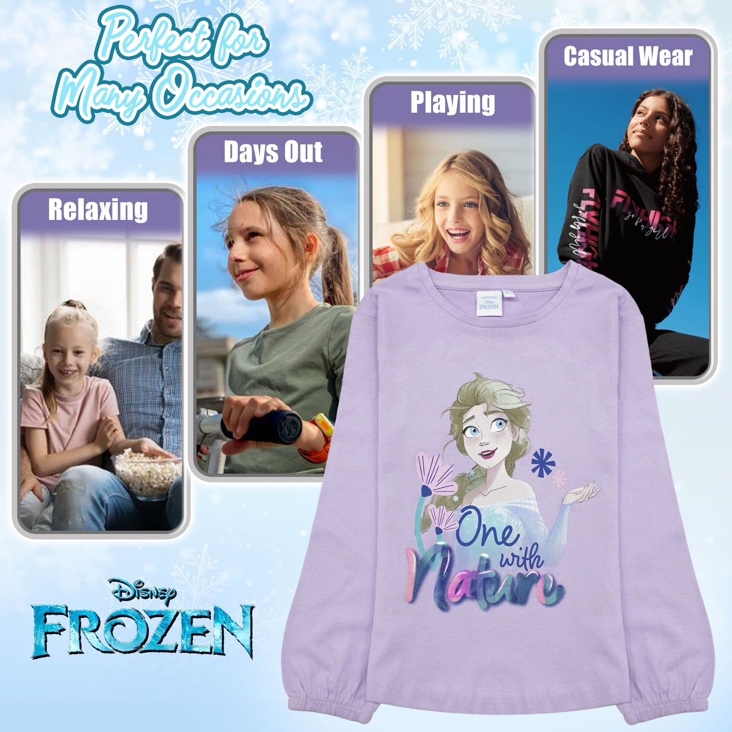 Maglietta Disney Frozen Elsa per bambina maglia maniche lunghe in cotone 6886