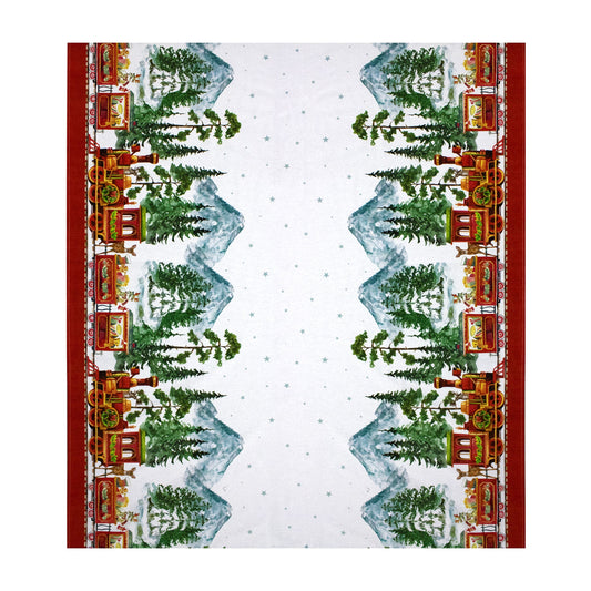 Tovaglia Natalizia 6 posti copritavolo cotone stampato Trenino 6894
