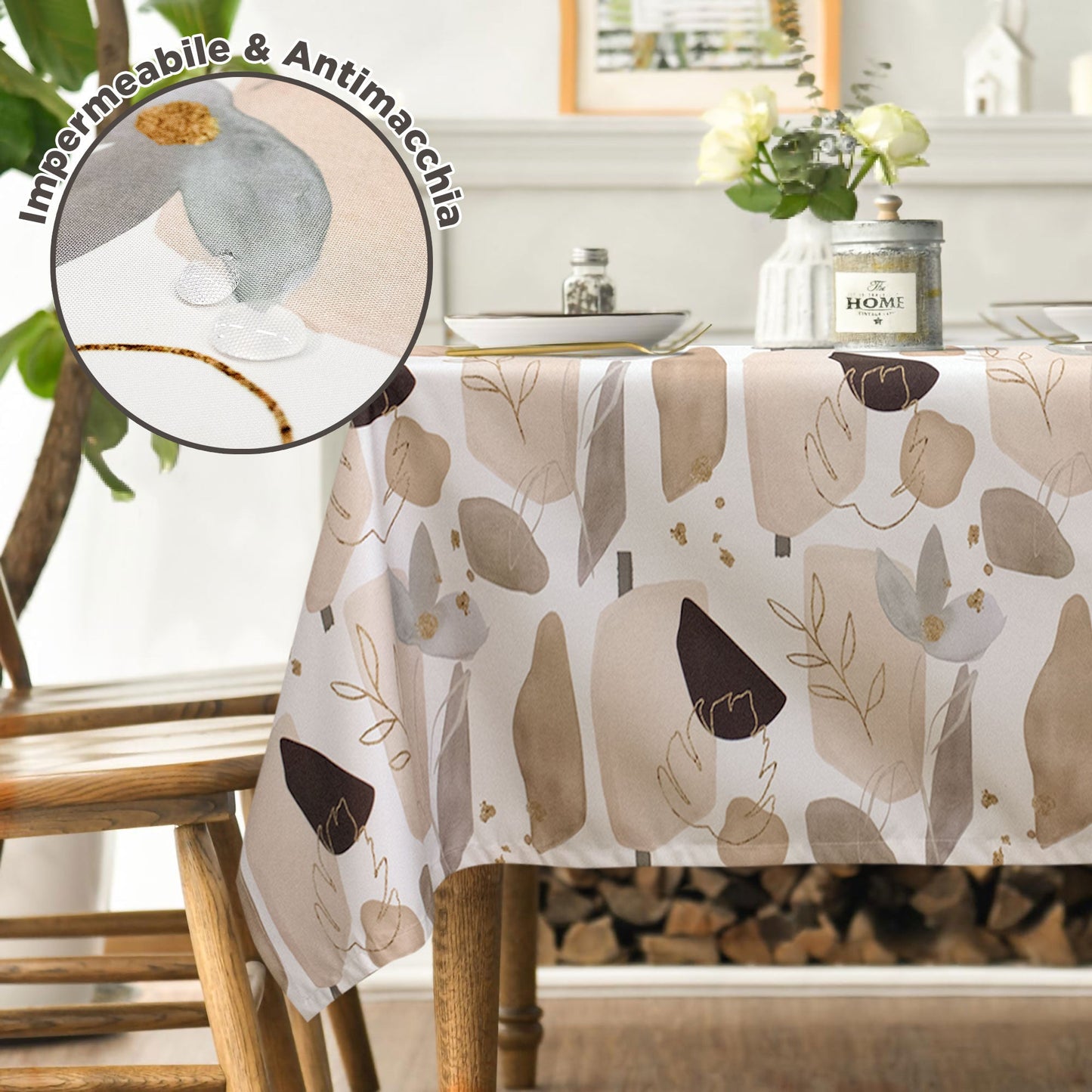 Tovaglia antimacchia copritavolo impermeabile x6 stampa Foglie 140x180 6924