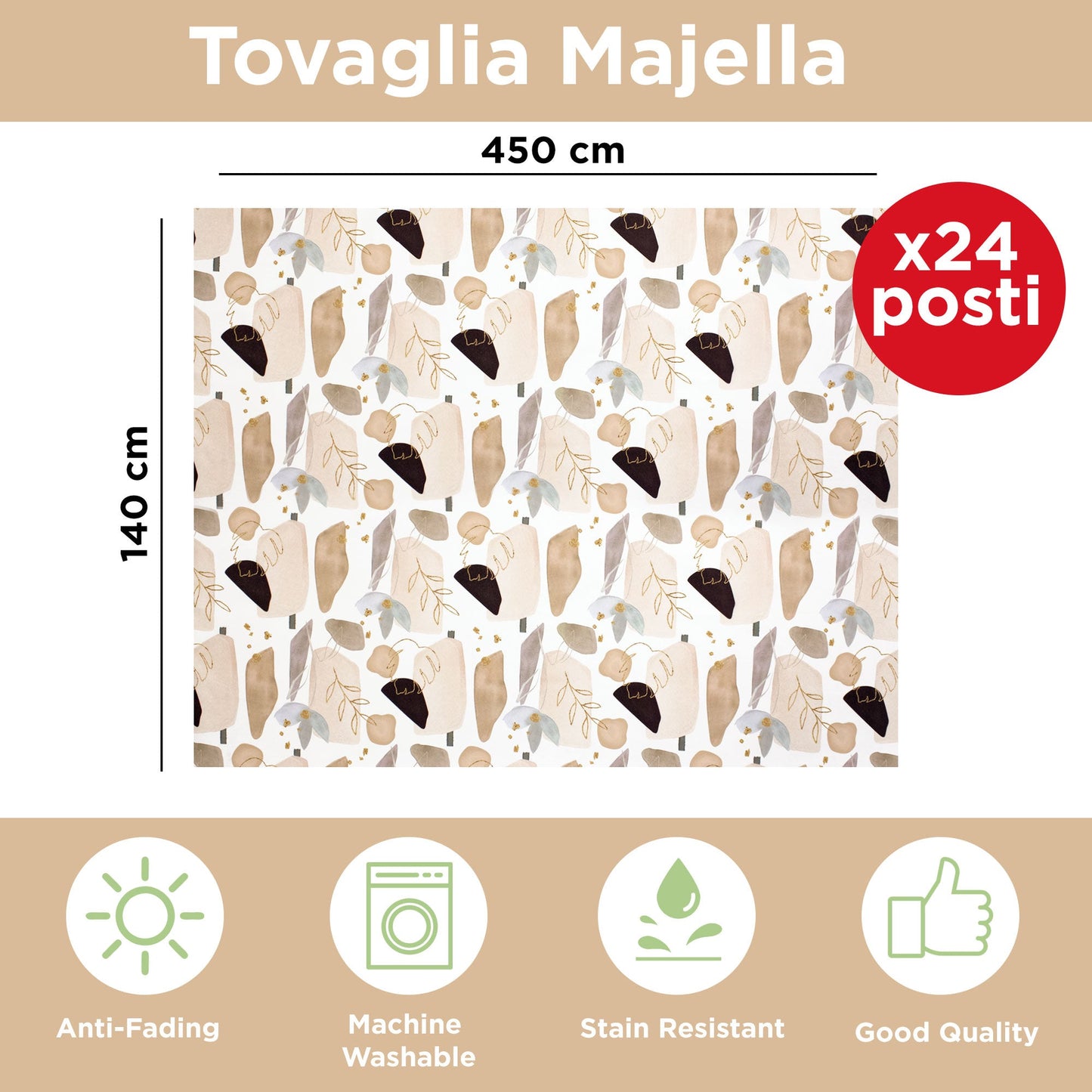 Tovaglia antimacchia copritavolo impermeabile x24 stampa Foglie 140x450 6927