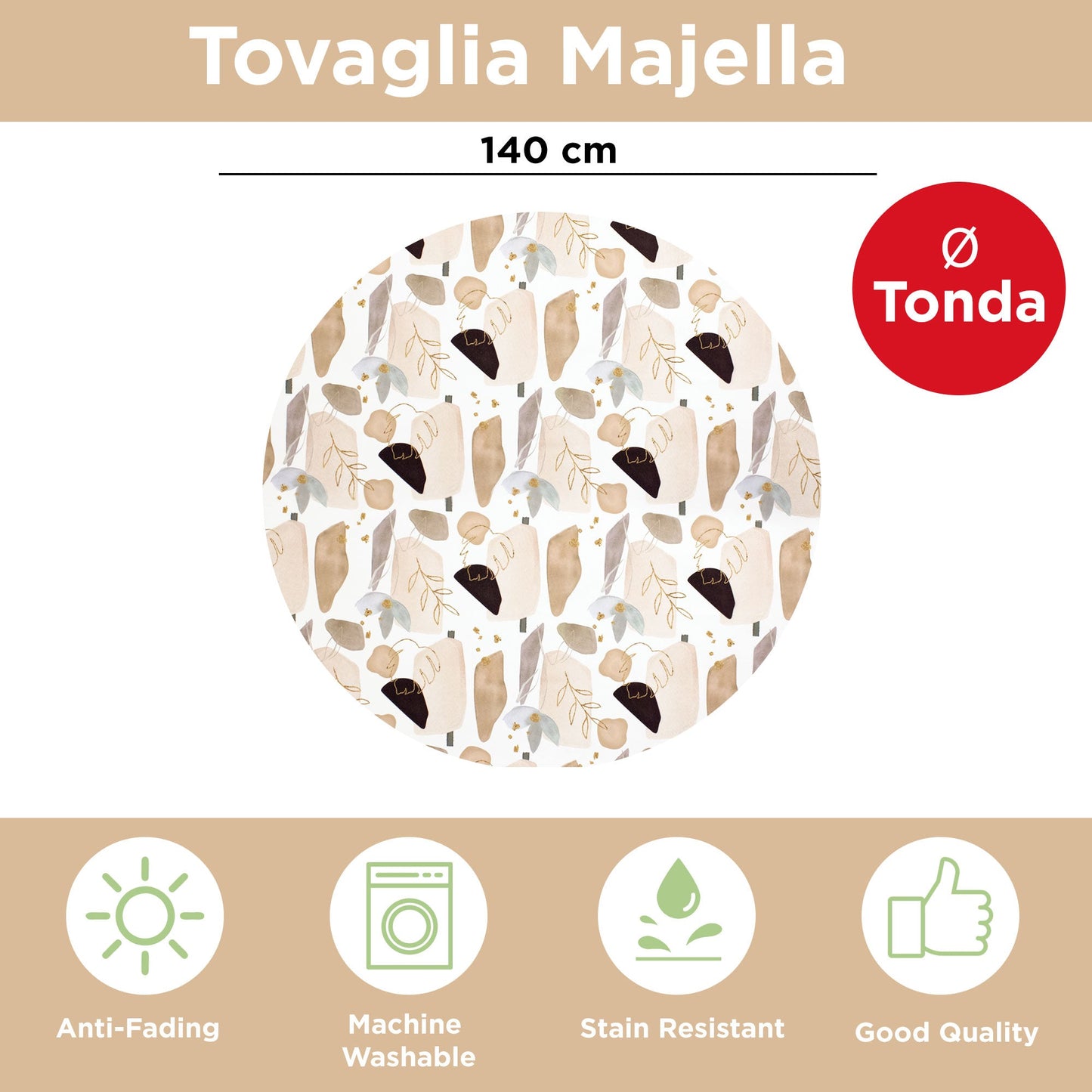 Tovaglia antimacchia rotonda copritavolo impermeabile Foglie 140cm 6929