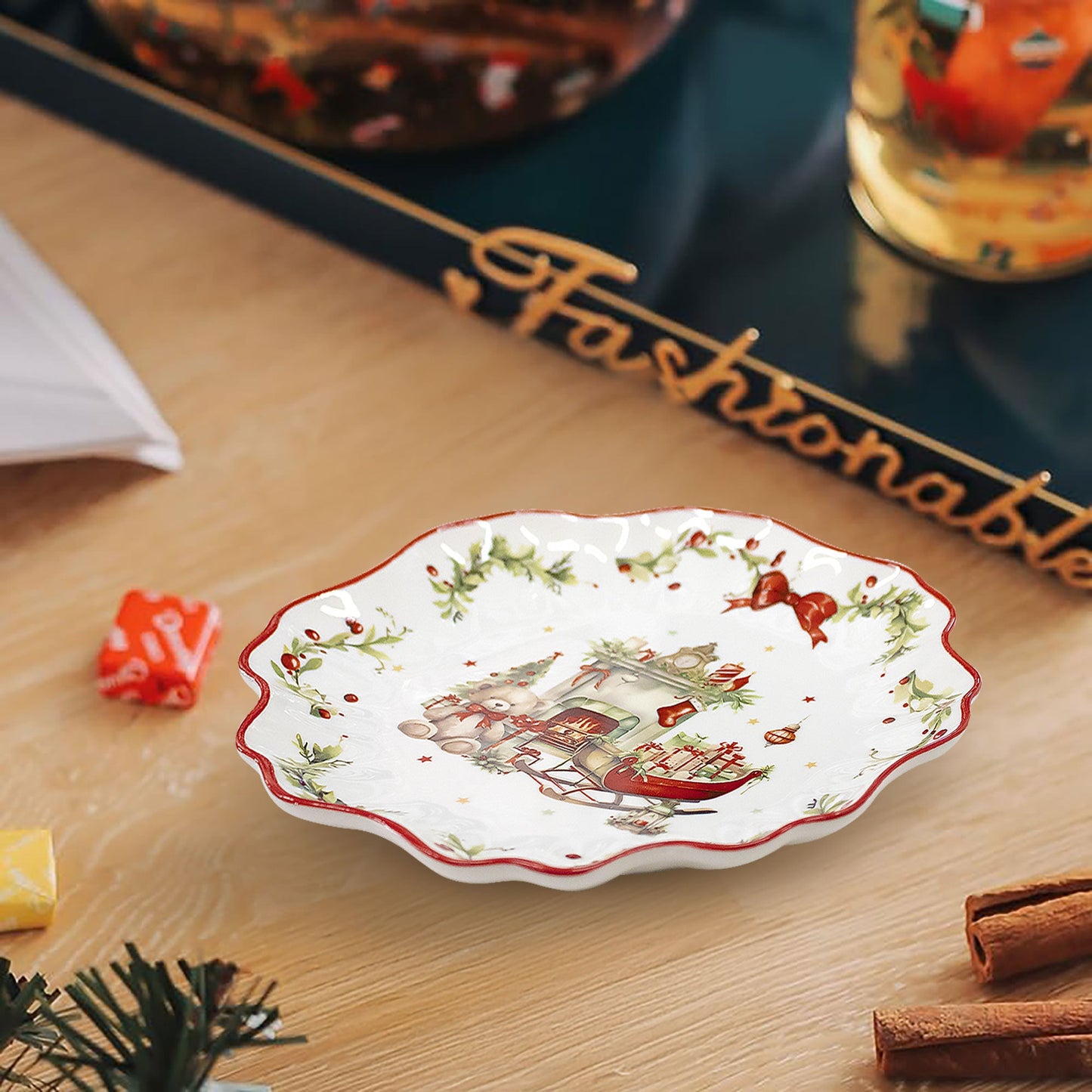 Piatto da dessert natalizio vintage in porcellana Albero Natale 6940