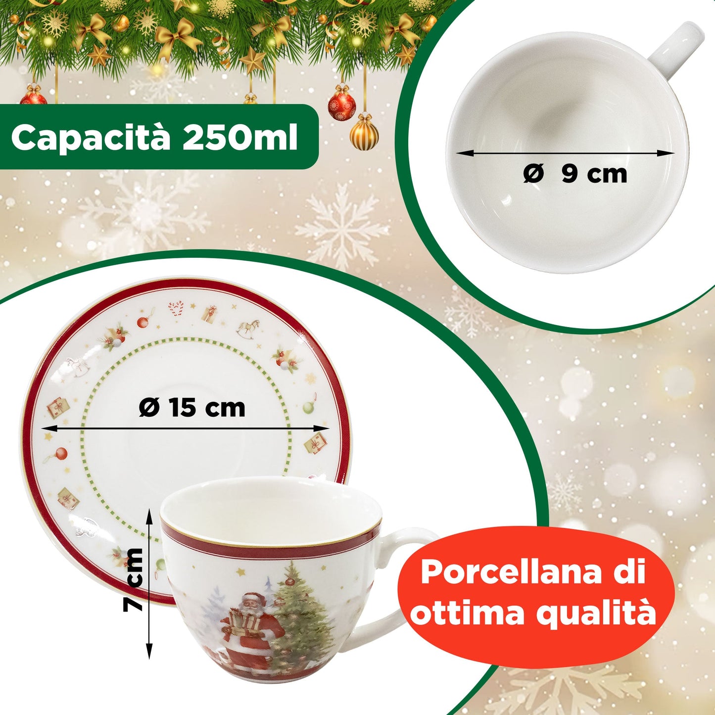 Tazza con piattino natalizia vintage con manico Babbo Natale in porcellana 6944
