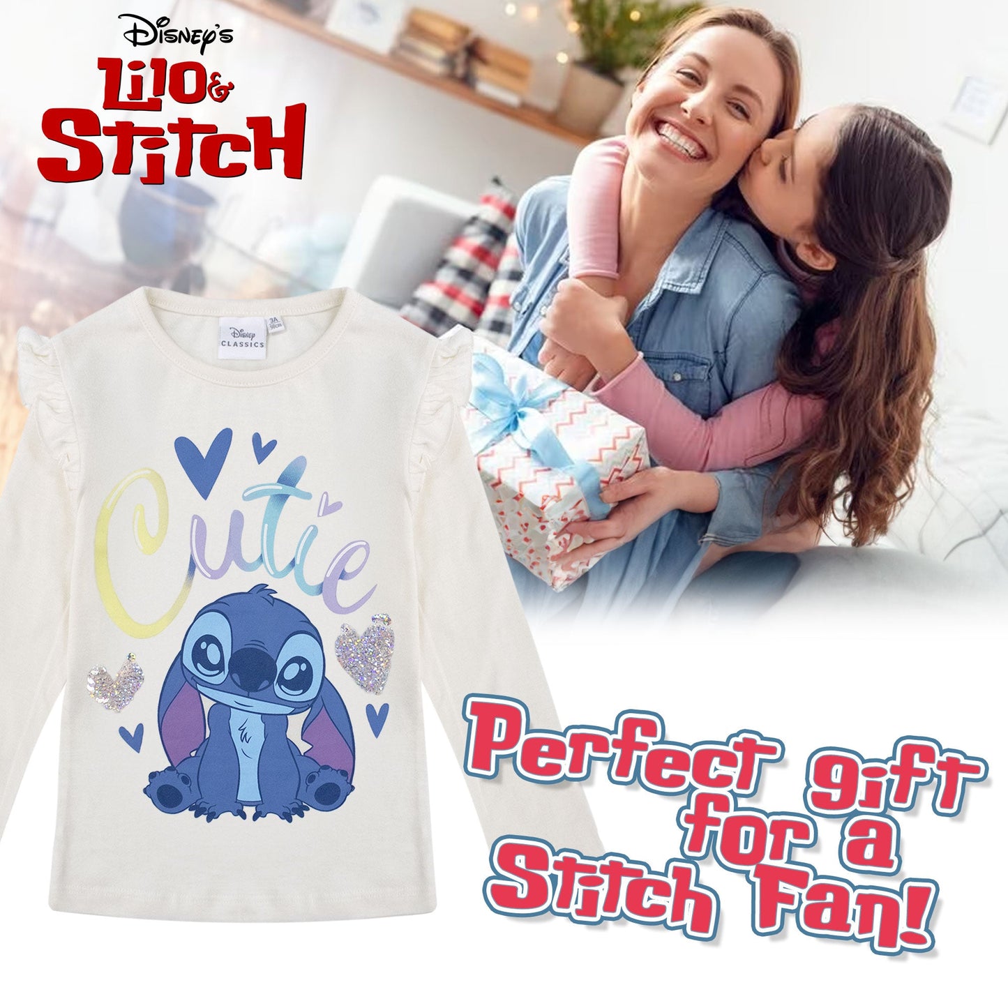 Maglietta Disney Lilo e Stitch per bambina maglia maniche lunghe in cotone 6962