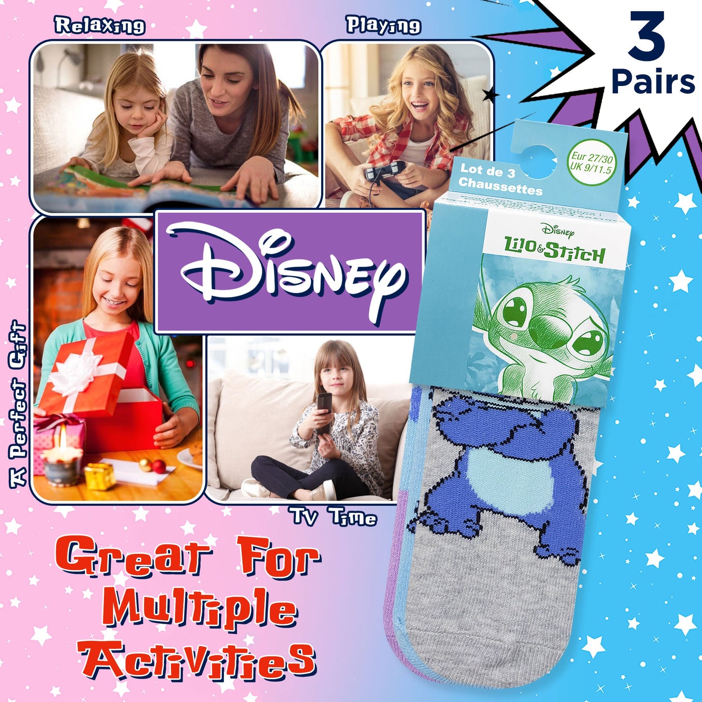 Calzini bambina Disney Lilo e Stitch set 3 paia in cotone 6967