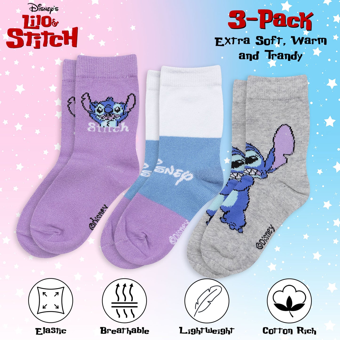 Calzini bambina Disney Lilo e Stitch set 3 paia in cotone 6967