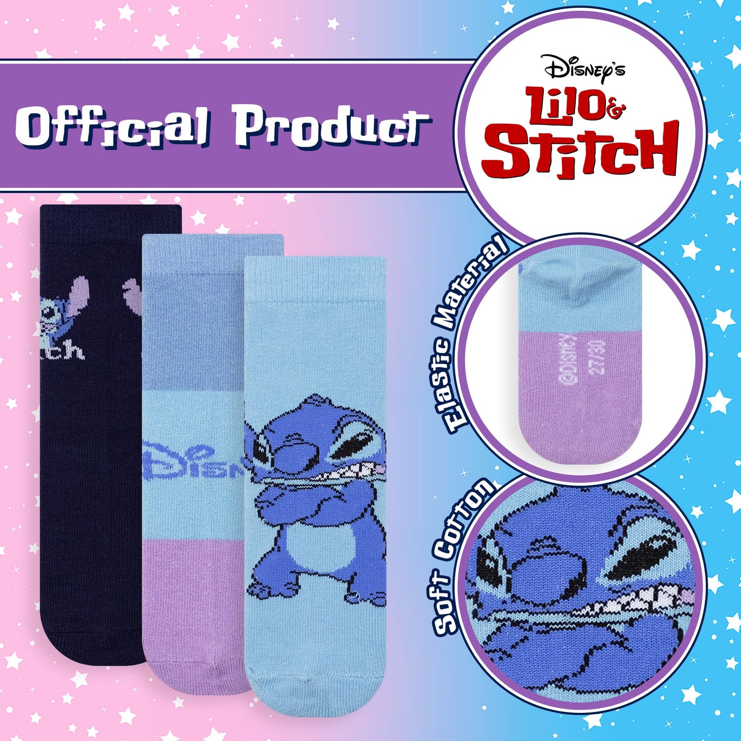 Calzini bambina Disney Lilo e Stitch set 3 paia in cotone 6967