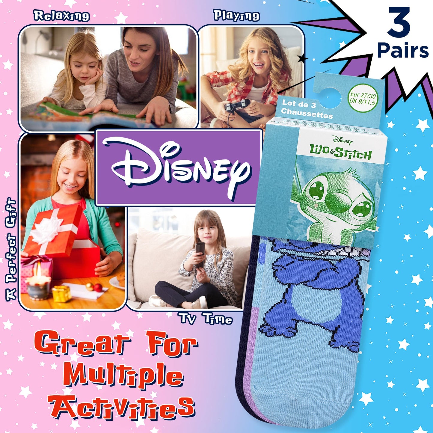 Calzini bambina Disney Lilo e Stitch set 3 paia in cotone 6967