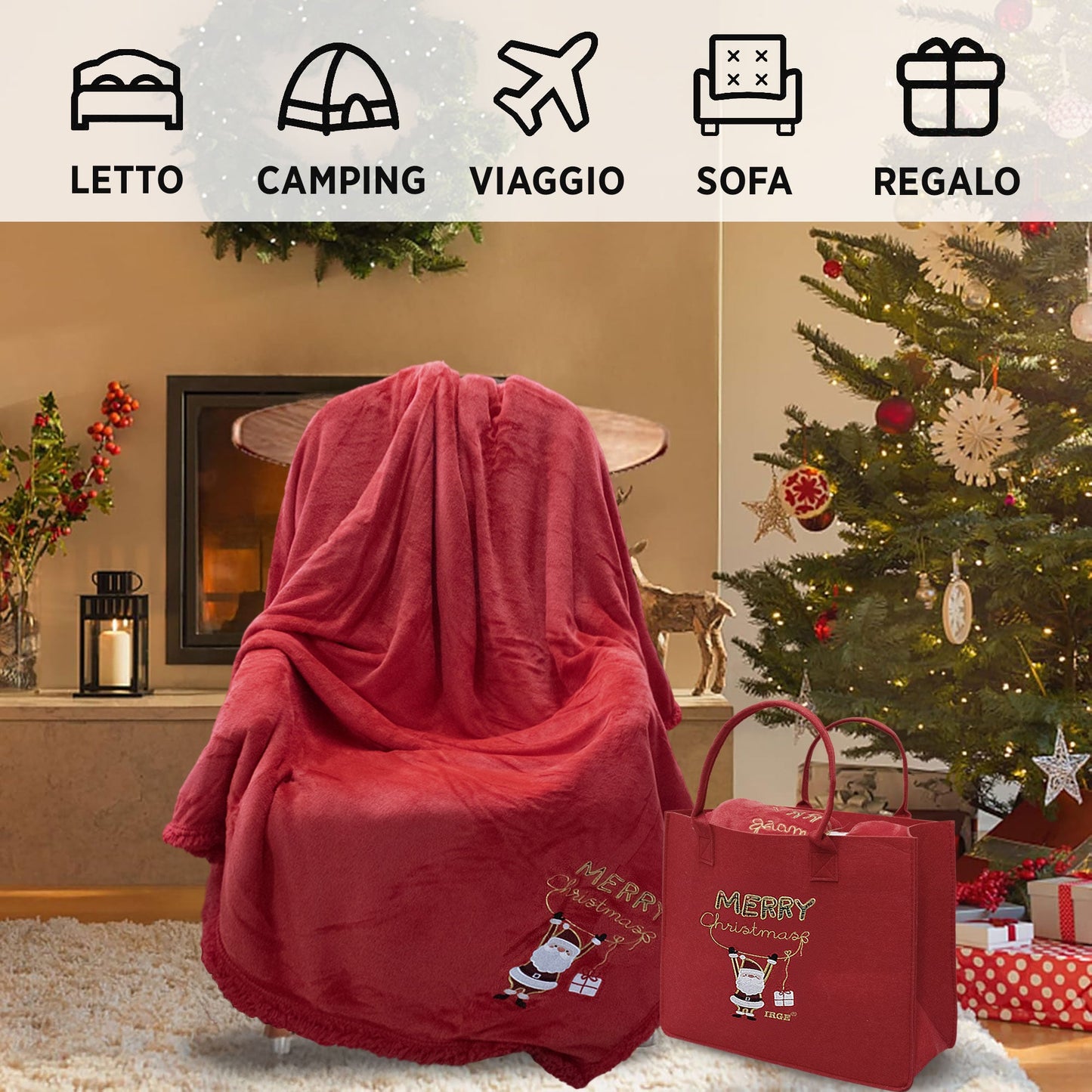 Coperta Plaid natalizio con ricciolino + Borsa Idea Regalo di Natale 6970