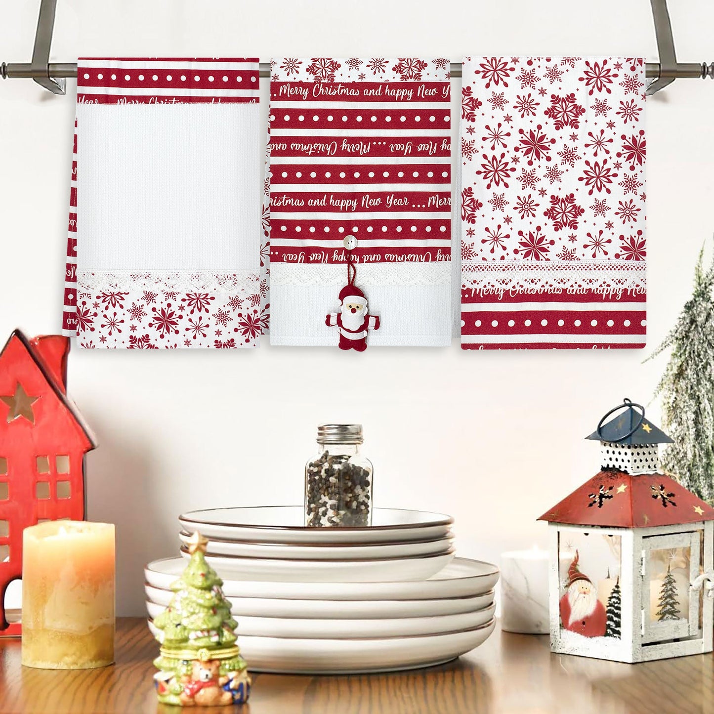 Set Strofinacci Natalizi Canovacci ricamati 3 Pezzi Decoro Natale 6972