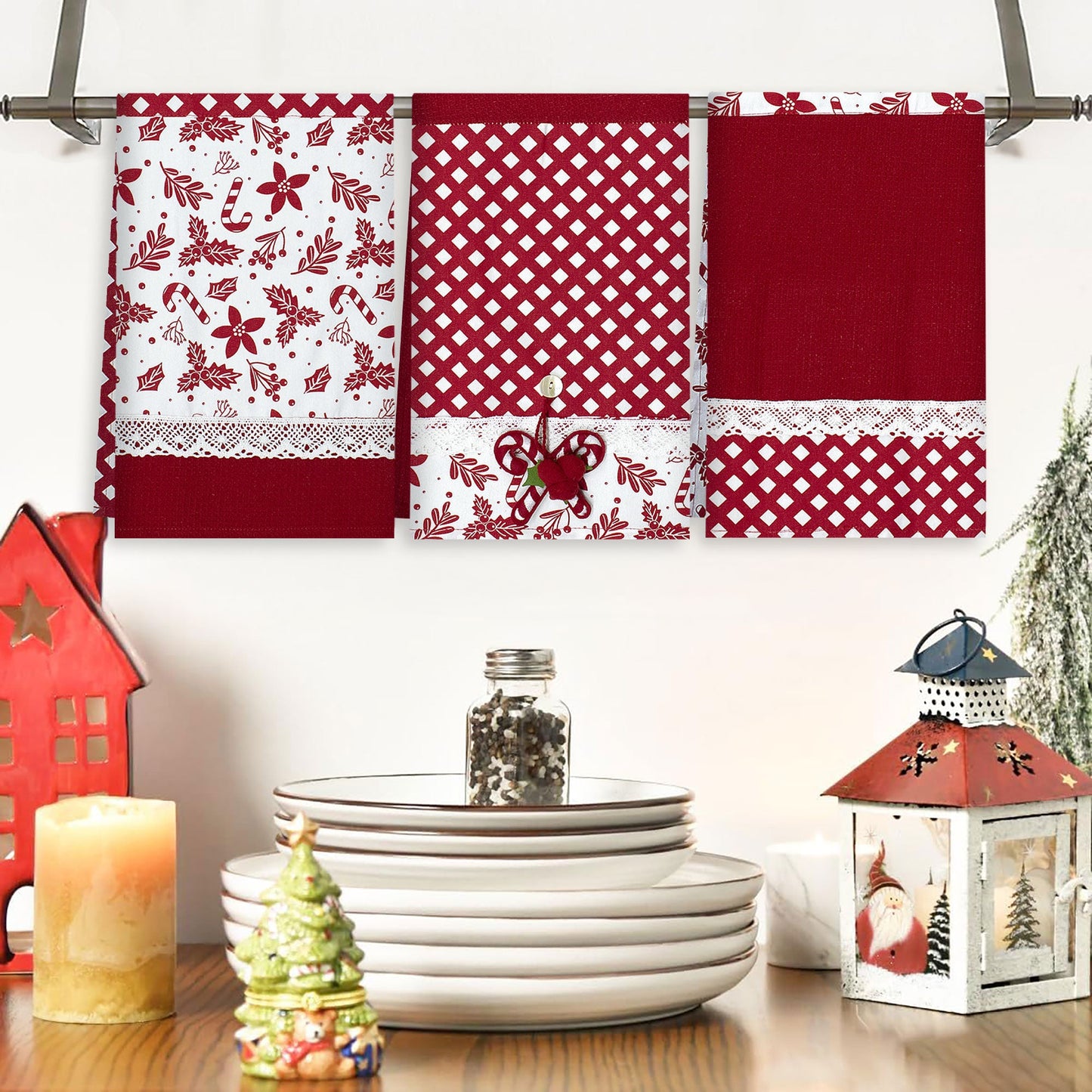 Set Strofinacci Natalizi Canovacci ricamati 3 Pezzi Decoro Natale 6972