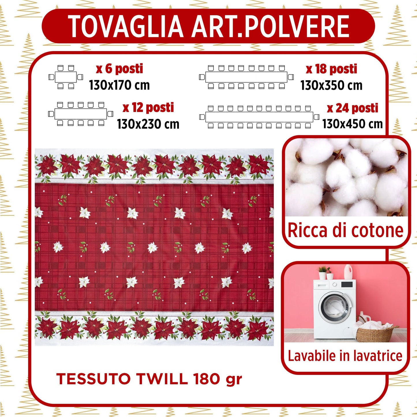 Tovaglia Natalizia rettangolare varie misure Copritavolo Twill stampato 6974