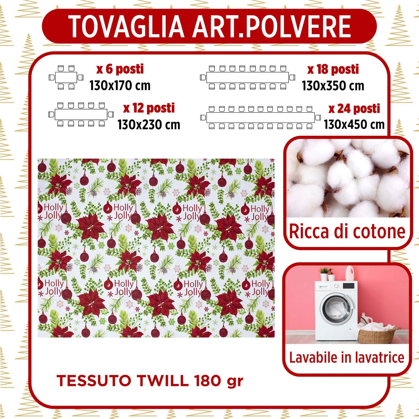 Tovaglia Natalizia rettangolare varie misure Copritavolo Twill stampato 6974
