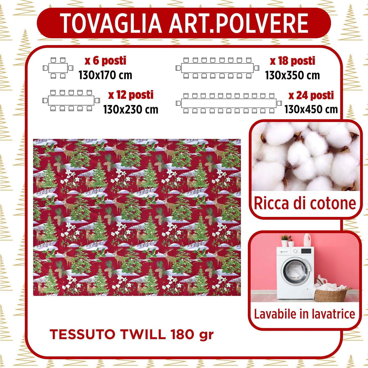Tovaglia Natalizia rettangolare varie misure Copritavolo Twill stampato 6974