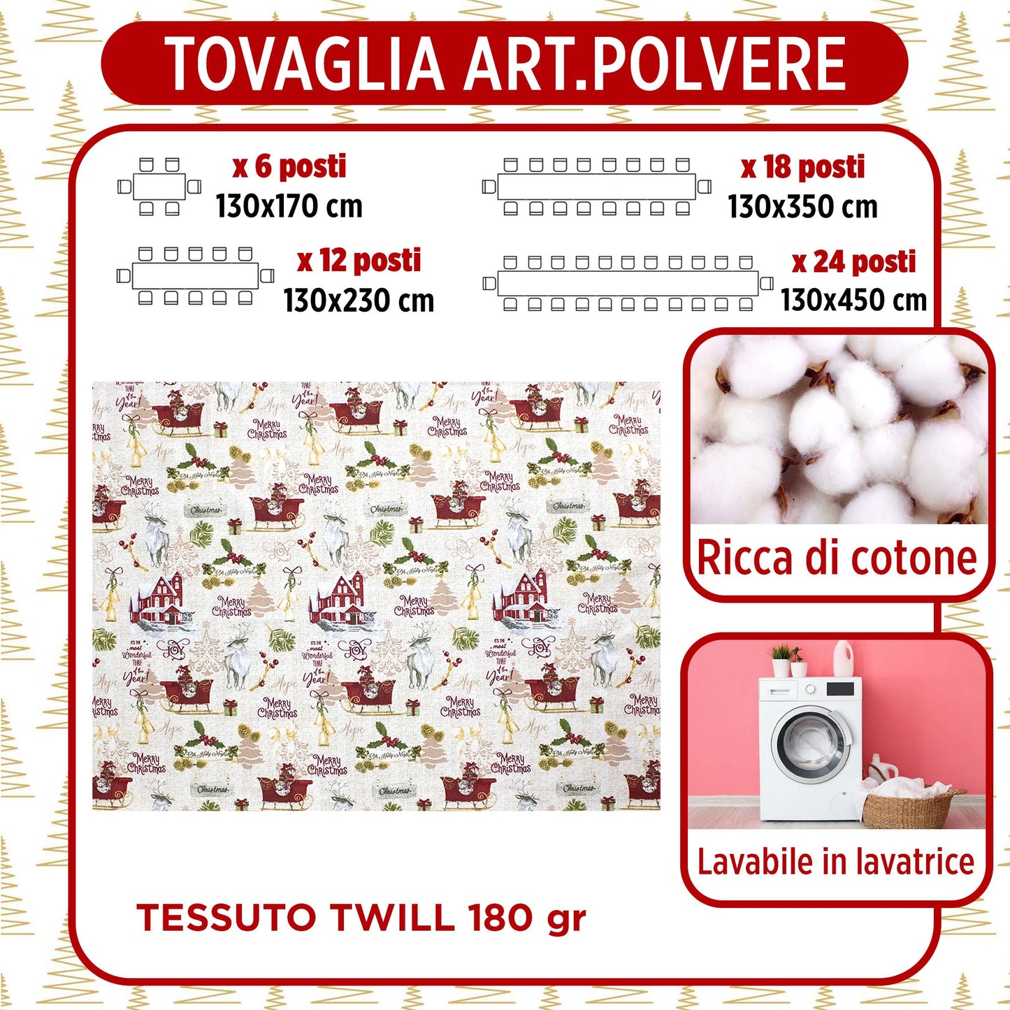 Tovaglia Natalizia rettangolare varie misure Copritavolo Twill stampato 6974