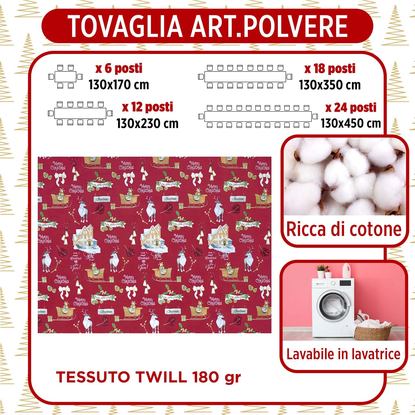 Tovaglia Natalizia rettangolare varie misure Copritavolo Twill stampato 6974