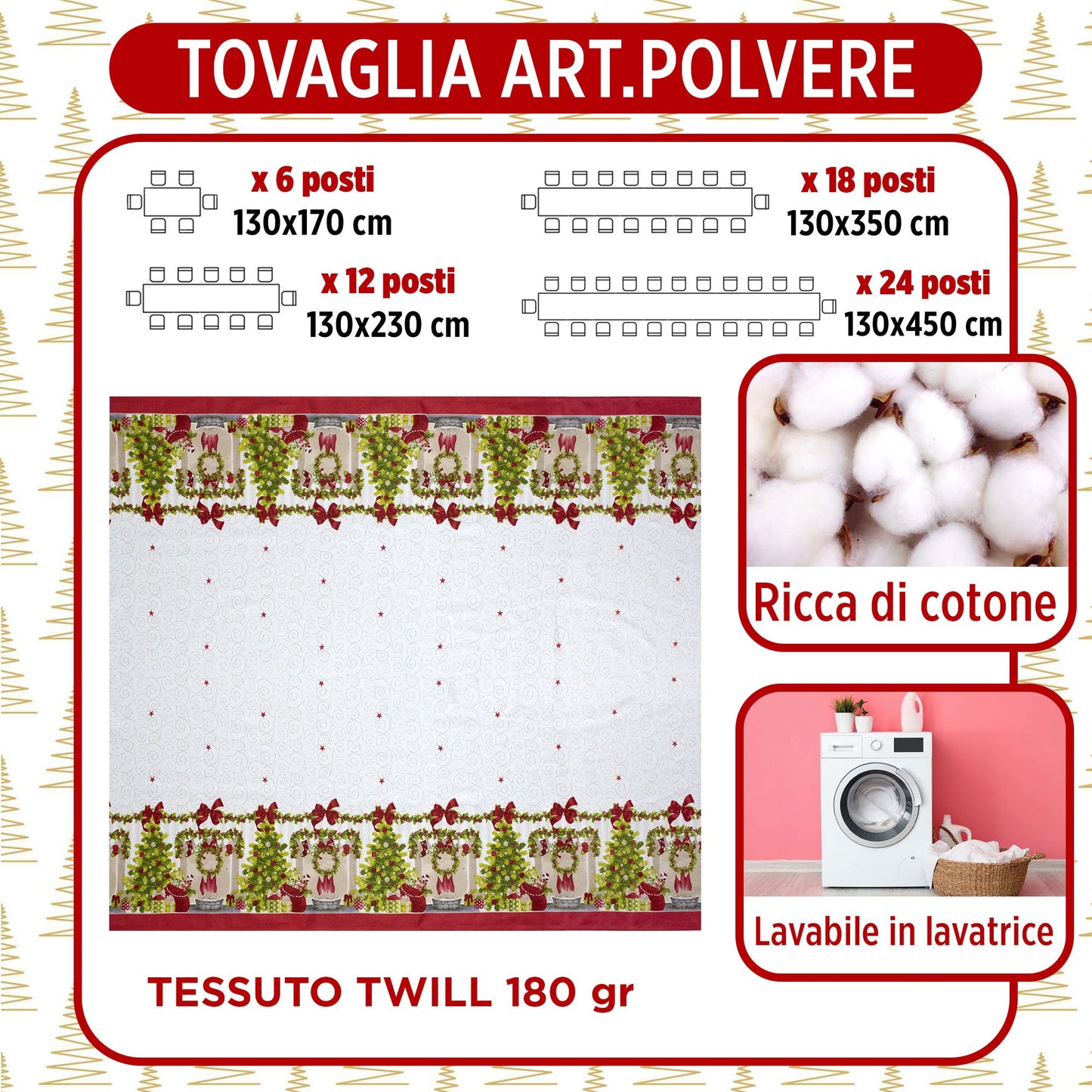 Tovaglia Natalizia rettangolare varie misure Copritavolo Twill stampato 6974
