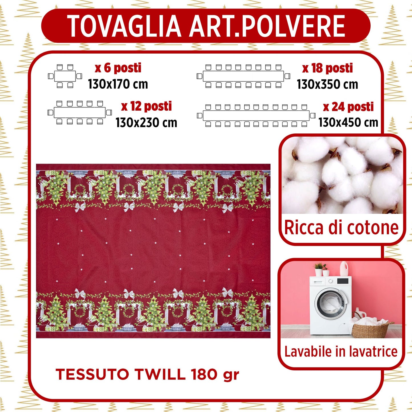 Tovaglia Natalizia rettangolare varie misure Copritavolo Twill stampato 6974