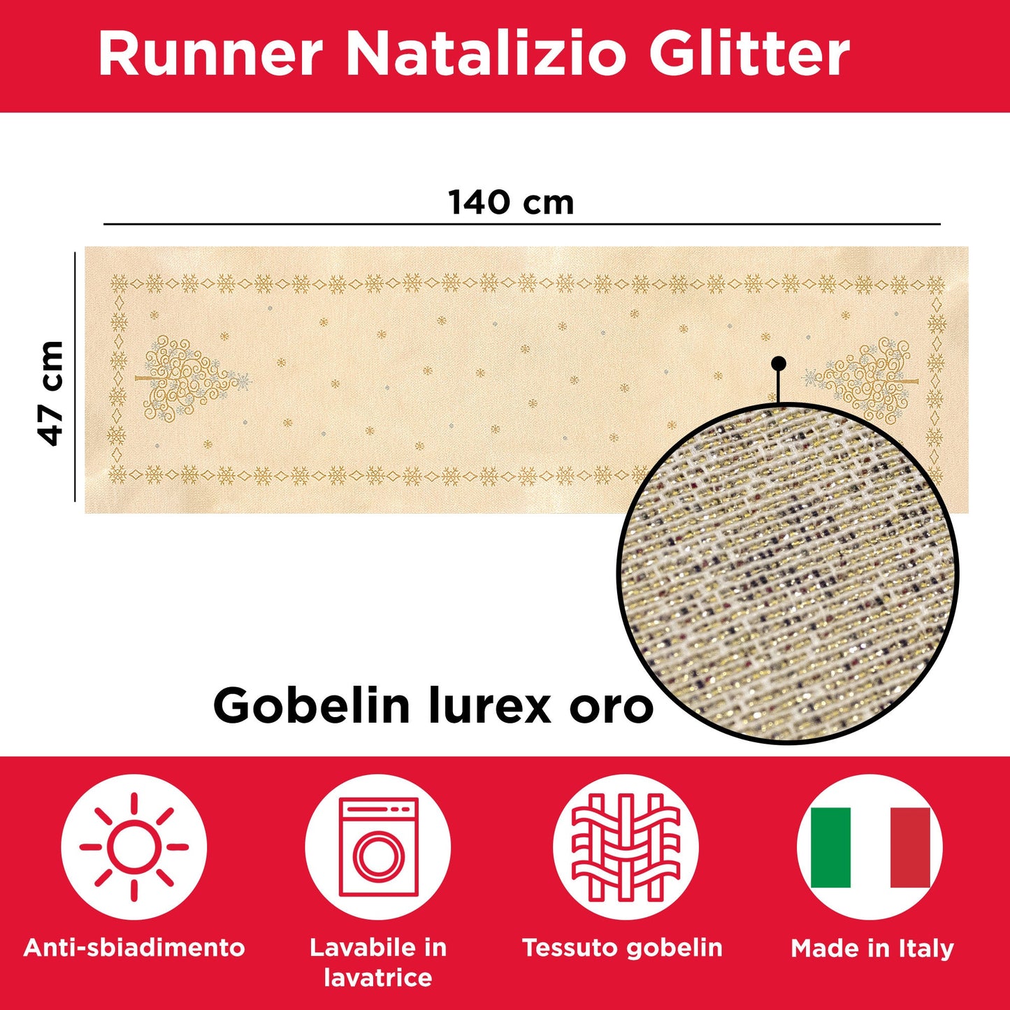 Runner gobelin natalizio da tavolo decorazioni Centrotavola Natale Glitter 6977
