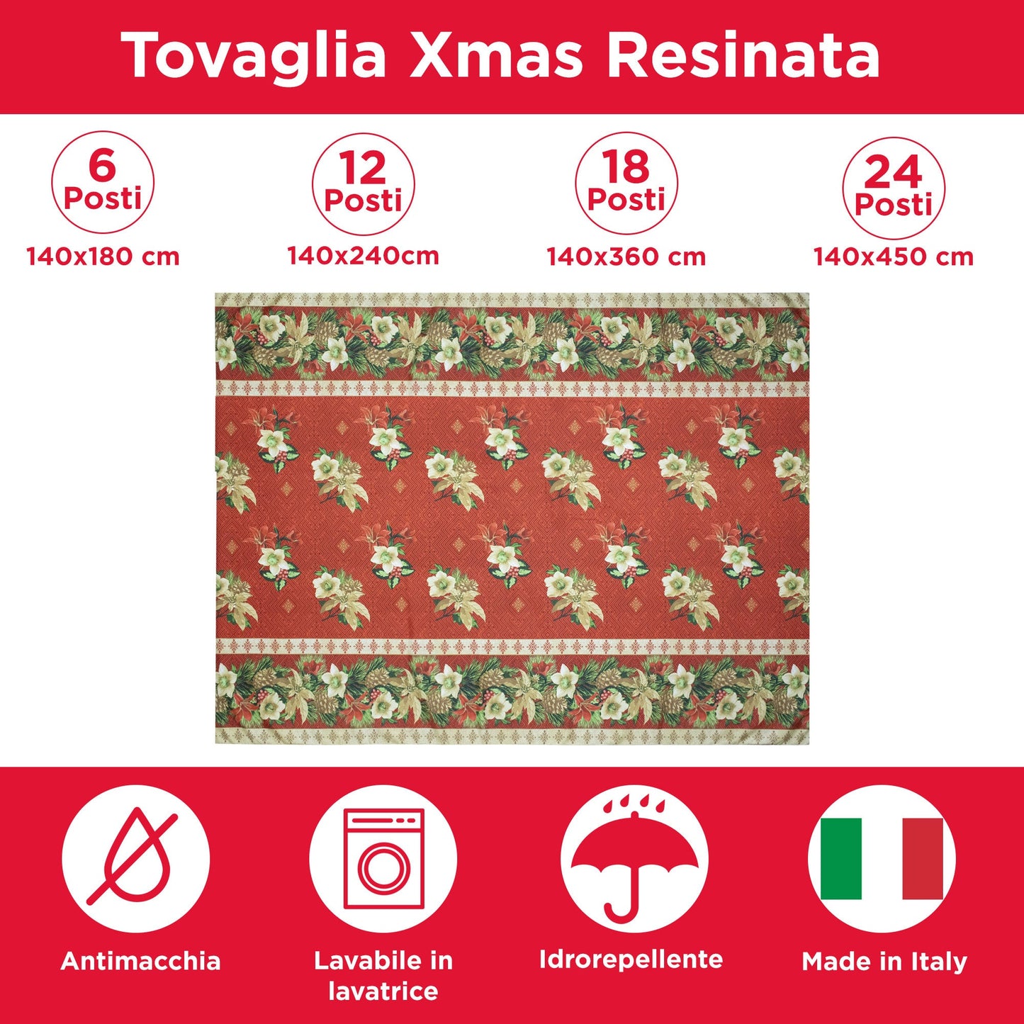 Tovaglia Natalizia antimacchia no stiro Copritavolo Natale varie misure 6980
