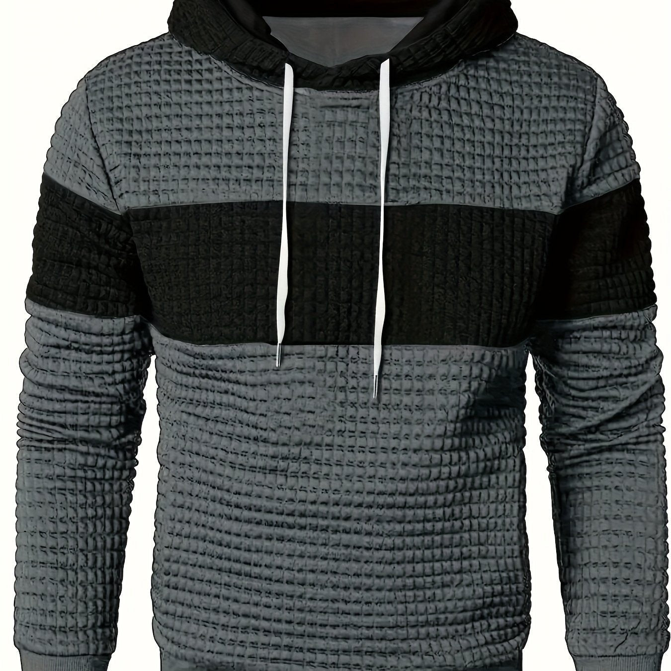 Men'S Color Block Hoodie, Casual Polyester Knit Sweatshirt with Stretch Fabric, Regular Fit, Long Sleeve, All-Season, Pullover Style, Fashionable Plaid Pattern, for Daily and Leisure Wear