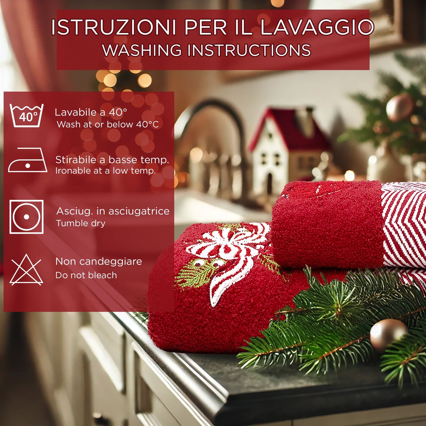 Asciugamani Natalizi Bagno set 1+1 in Spugna di Cotone Decoro Natale 6983
