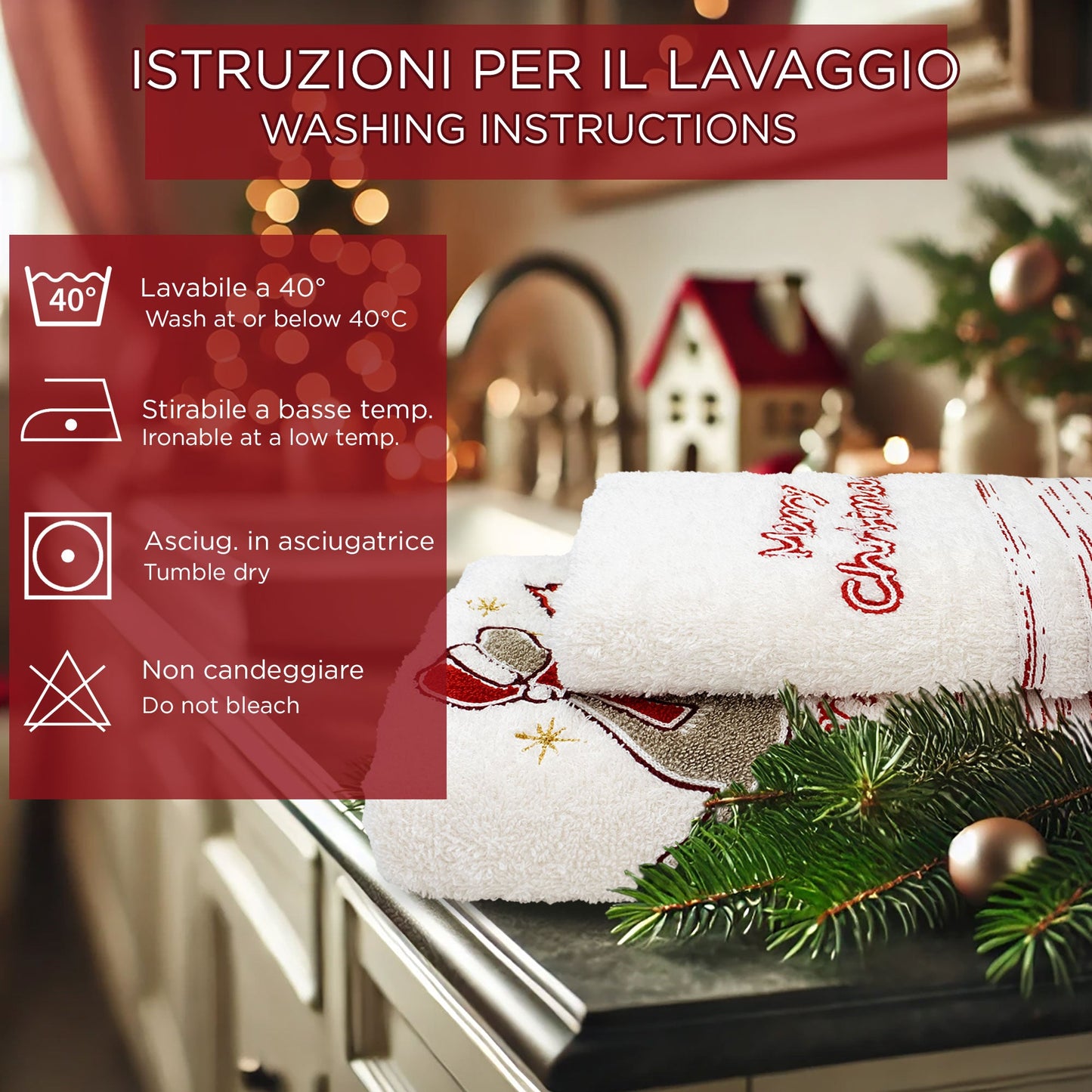 Asciugamani Natalizi Bagno set 1+1 in Spugna di Cotone Decoro Natale 6983