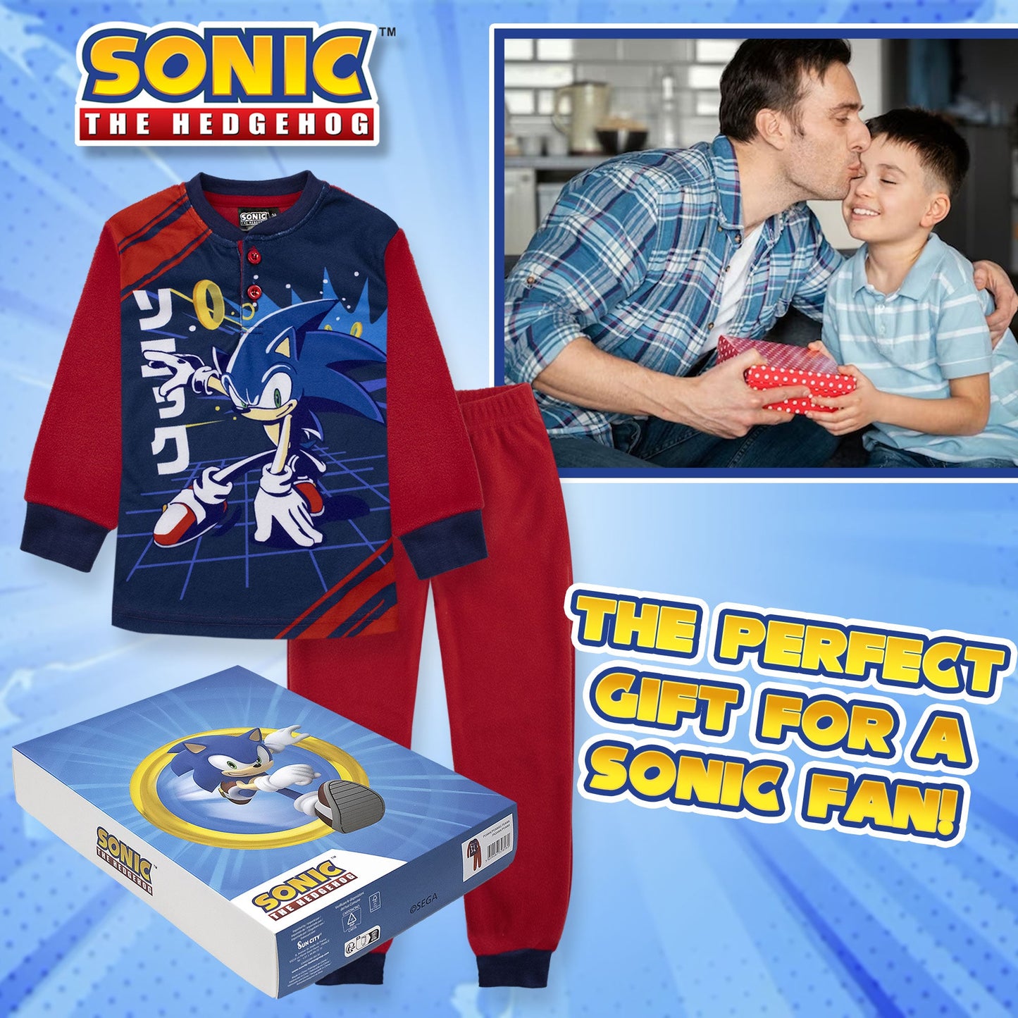 Pigiama Sonic The Hedgehog per bambino in pile lungo bimbo maniche lunghe 6990
