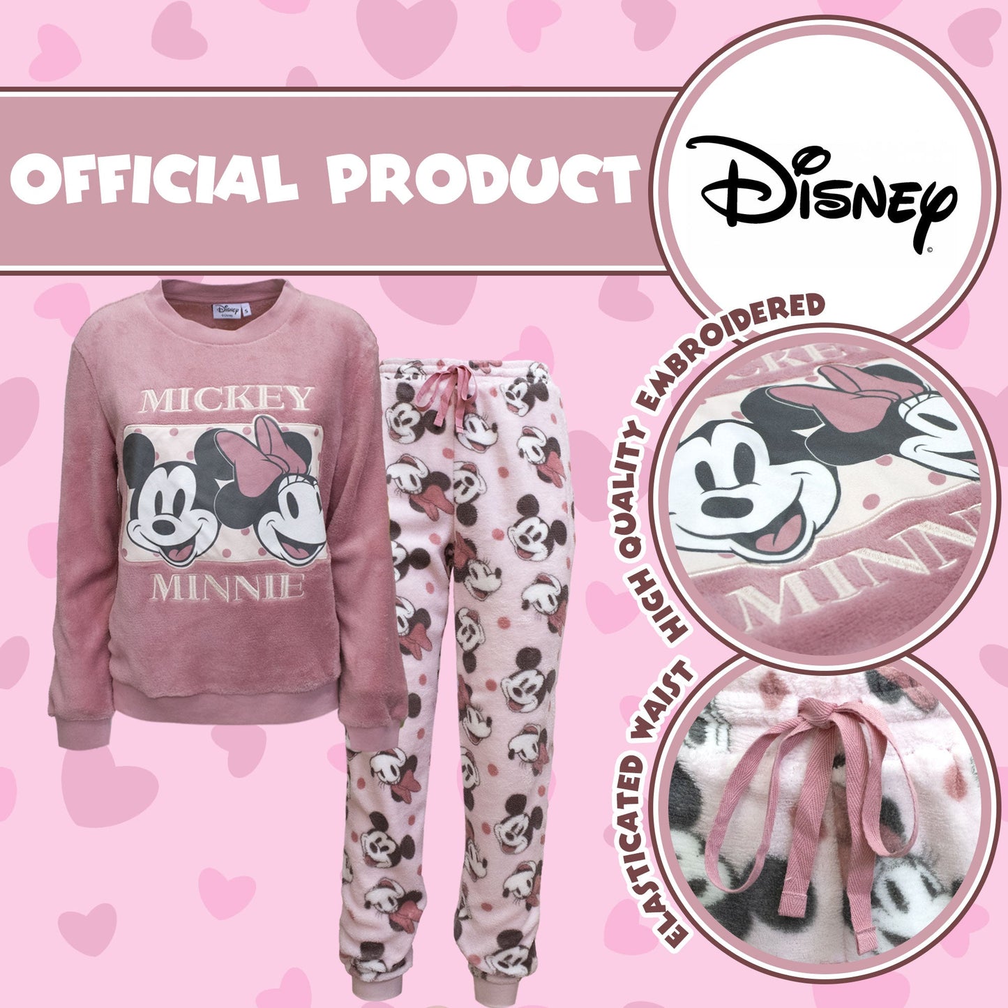 Pigiama Disney Mickey Minnie Mouse donna ragazza lungo invernale in pile 6890