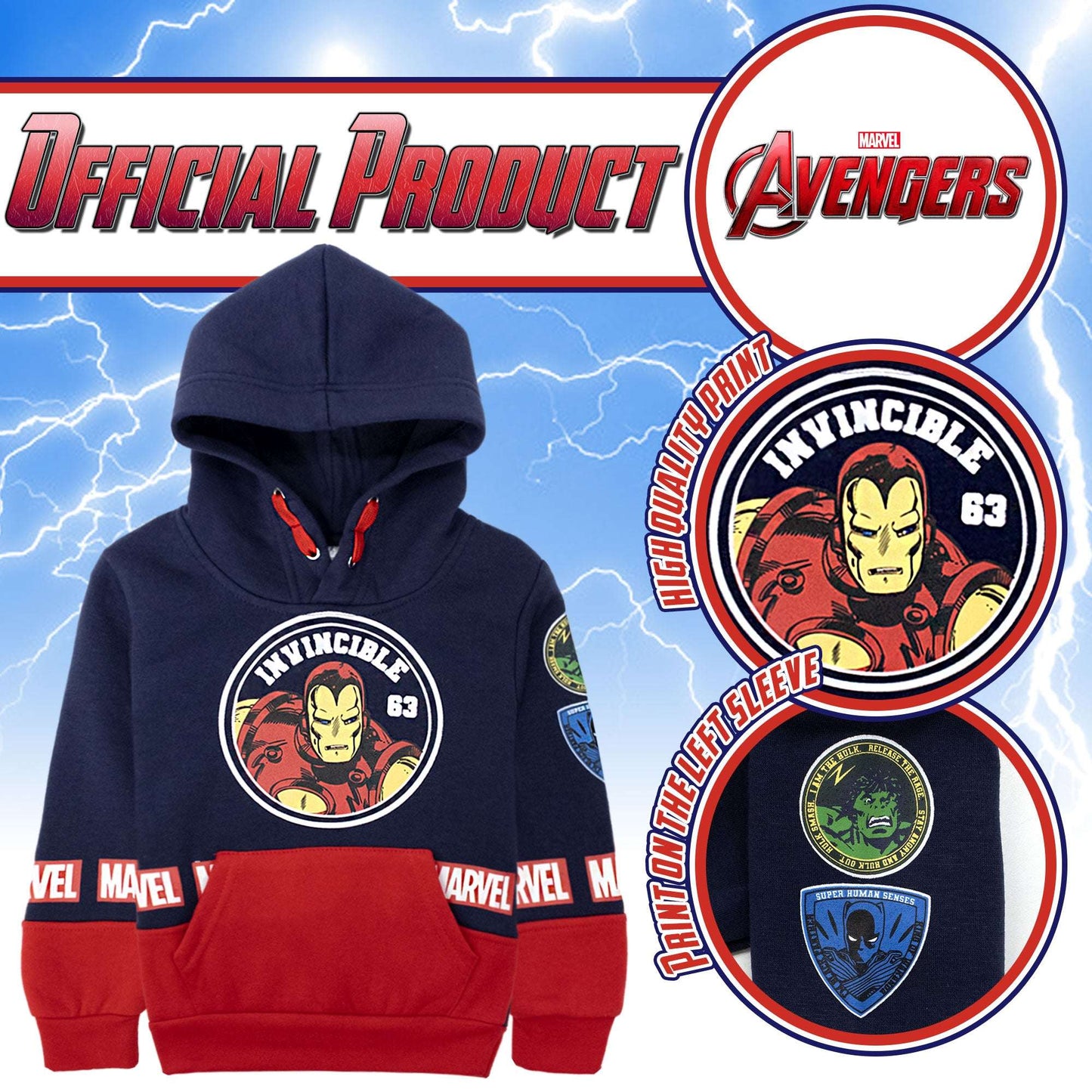 Felpa Marvel Avengers per bambino con cappuccio a maniche lunghe bimbo 6999