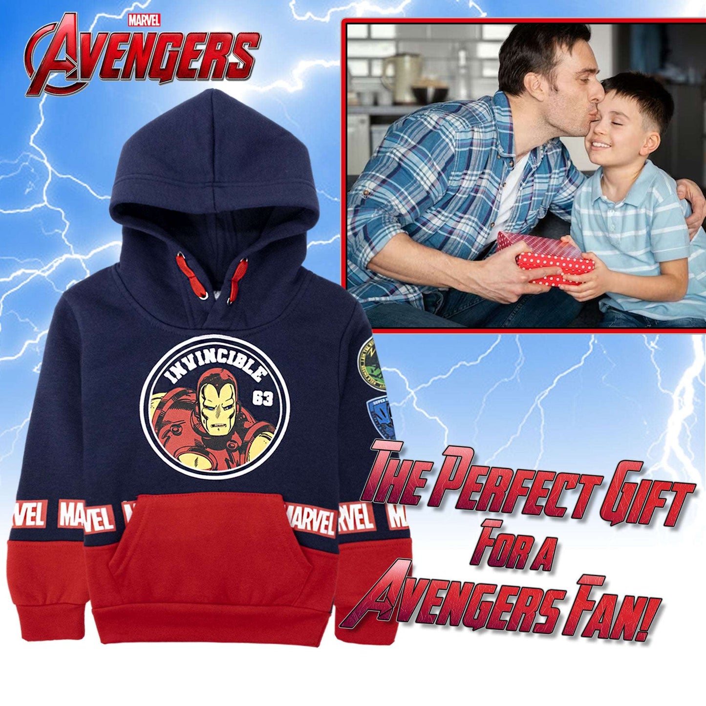 Felpa Marvel Avengers per bambino con cappuccio a maniche lunghe bimbo 6999