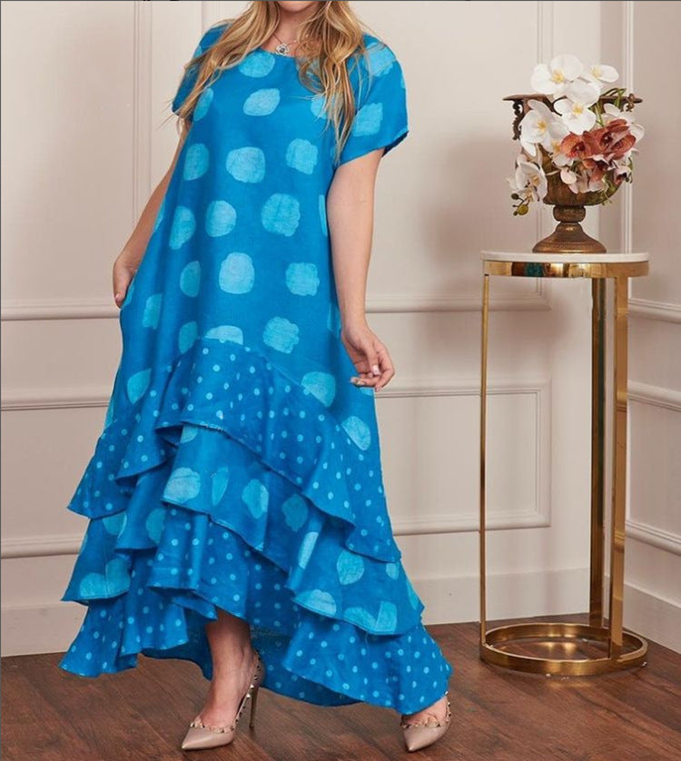 Round Neck Polka Dot Swing Long Dress Women